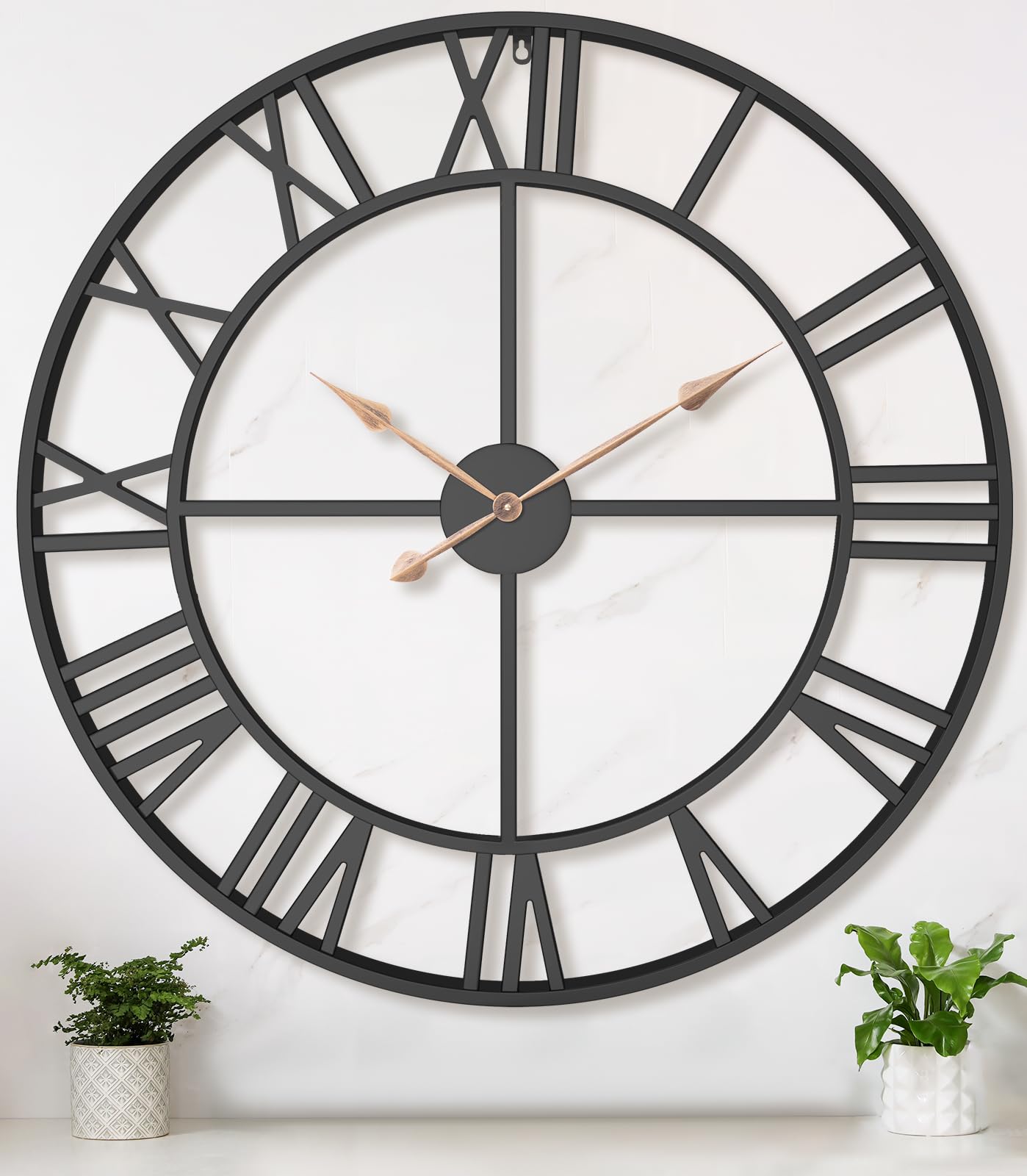 Pytha Sight 24 Inch Large Oversized Farmhouse Modern Decorative Wall Clock for Living Room,Silent Industrial Big Roman Numerals Vintage Metal Round Wall Clocks for Kitchen,Dining Room,Office