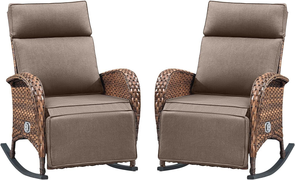Belord Zero Gravity Patio Swivel Rocking Recliner Chair - Wicker Outdoor Lounge Chair with Adjustable Backrest & Footrest, All Weather Reclining Rocker Chairs with Thick Cushion for Pool Deck Blue