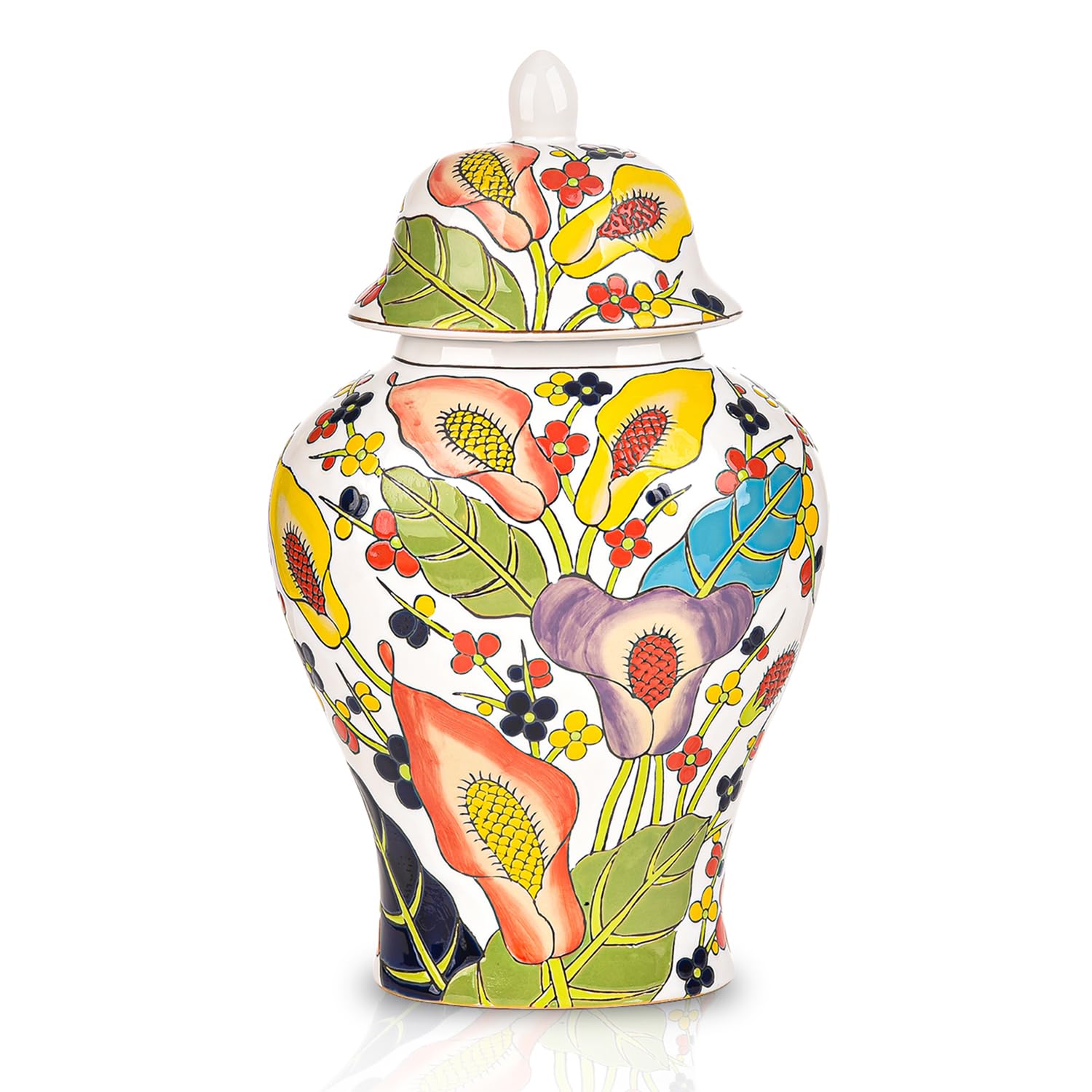 Sungmor High-Class Enamel Painted Porcelain Vase, Traditional Hand-Carved Overglaze Color Ceramic Vase for Fresh Flowers Dried Plants Arrangement, Decorative Vase for Centerpieces, Shelf, Living Room