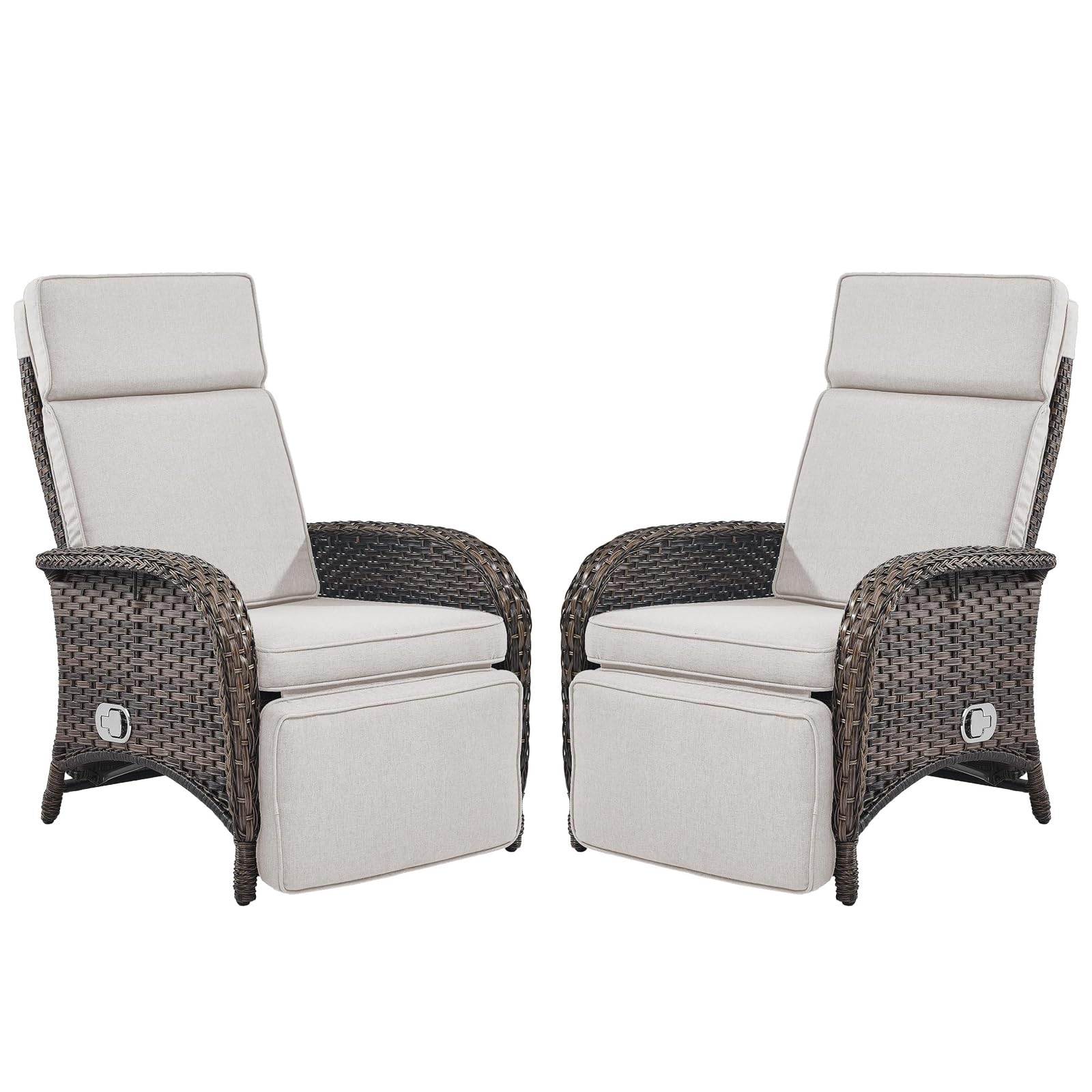 Belord Versatile Outdoor Recliner Chair - 2 Piece Reclining Patio Chair with Adjustable Backrest and Footrest, All-Weather Wicker Chaise Lounge Chair Outdoor for Pool Deck Brown