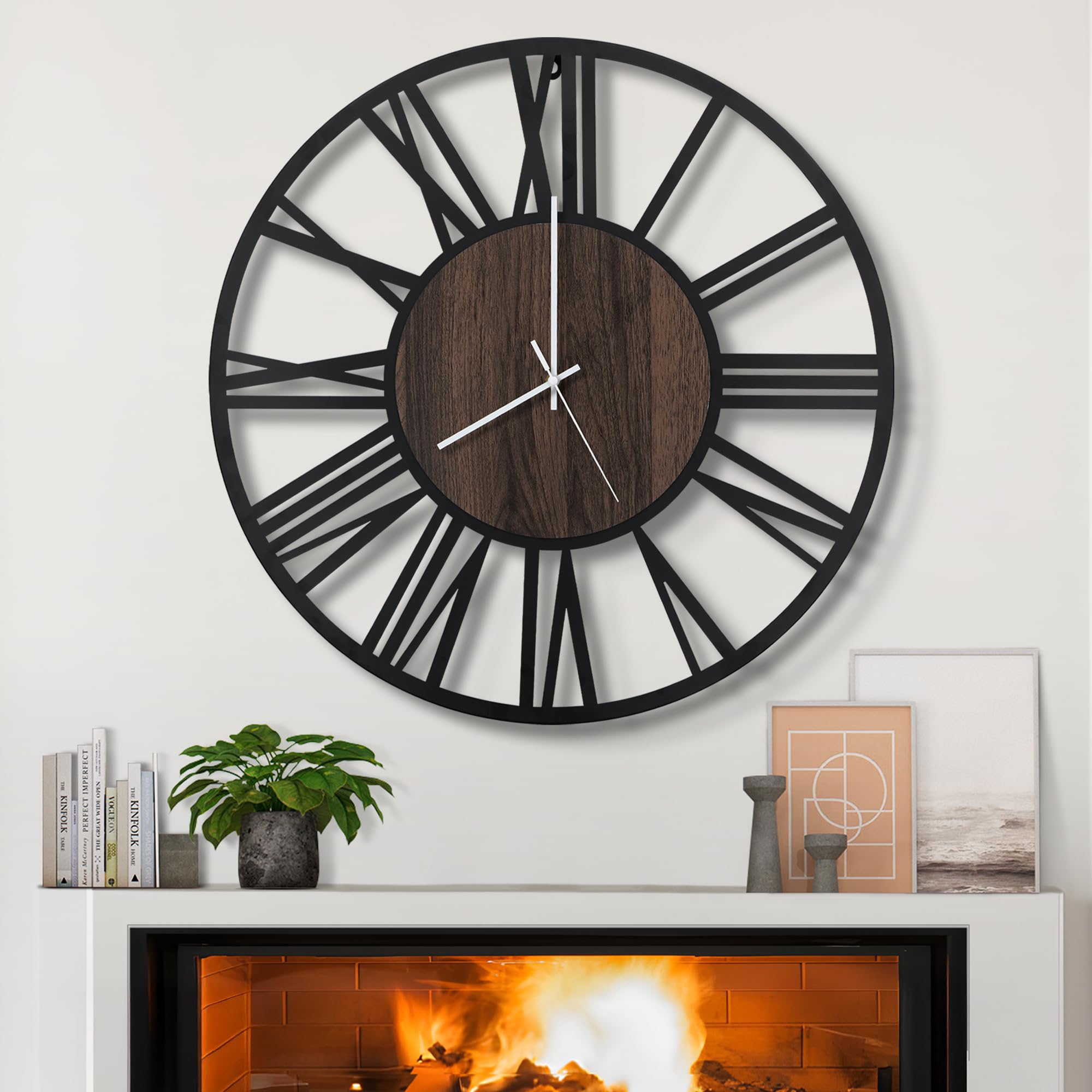 LEIKE Large Wall Clocks,Silent,Non Ticking,Battery Operated Small Vintage Round Modern Metal Wall Clock for Living Room, Bedroom,Kitchen,Farmhouse,Office Decor-13.5 Inch(Black-Arabic Number)