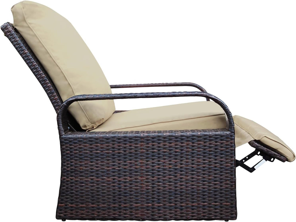 Outdoor Recliner Chair: Manual Adjustable Wicker Lounge Chair with Thick Cushion - All Weather Aluminum Frame for Patio & Backyard Relaxation | 350lb Capacity for Adults