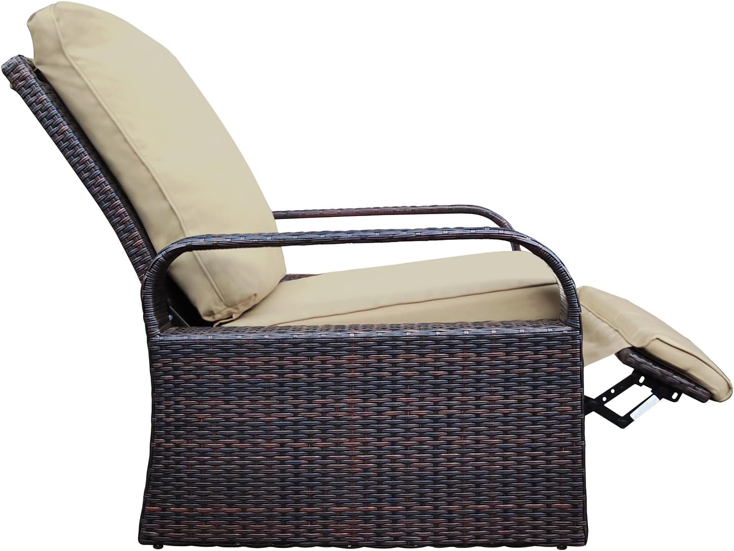 Outdoor Recliner Chair: Manual Adjustable Wicker Lounge Chair with Thick Cushion - All Weather Aluminum Frame for Patio & Backyard Relaxation | 350lb Capacity for Adults