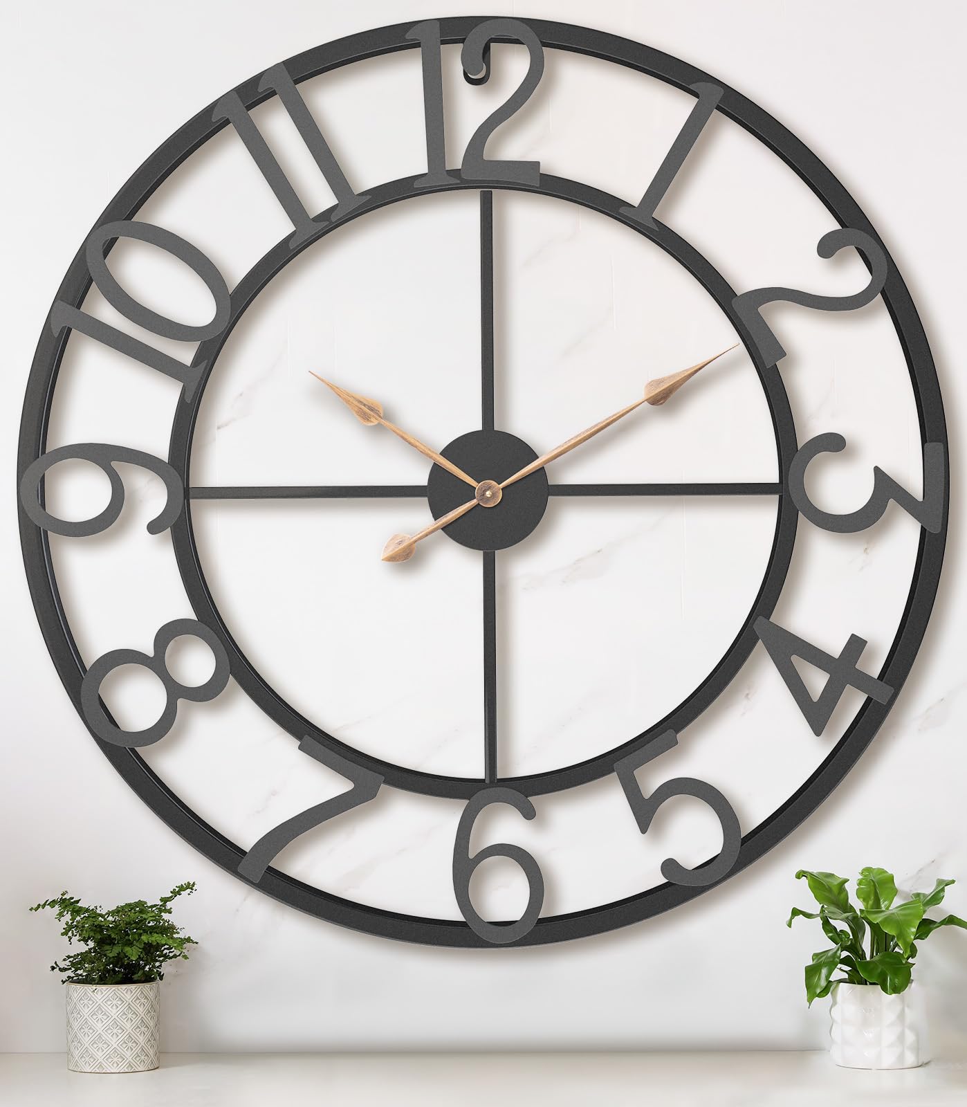 Pytha Sight 24 Inch Large Oversized Farmhouse Modern Decorative Wall Clock for Living Room,Silent Industrial Big Roman Numerals Vintage Metal Round Wall Clocks for Kitchen,Dining Room,Office