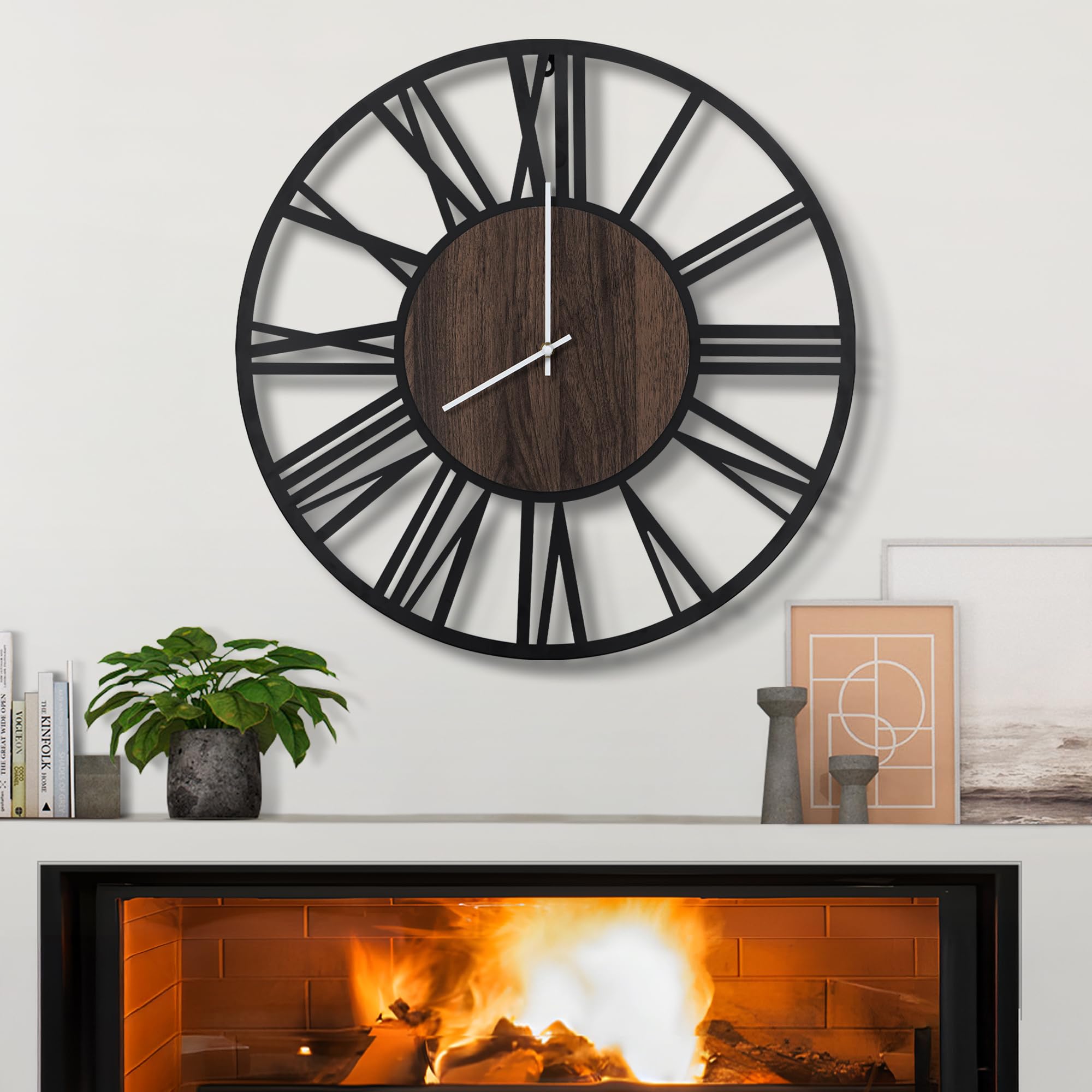 LEIKE Large Wall Clocks,Silent,Non Ticking,Battery Operated Small Vintage Round Modern Metal Wall Clock for Living Room, Bedroom,Kitchen,Farmhouse,Office Decor-13.5 Inch(Black-Arabic Number)