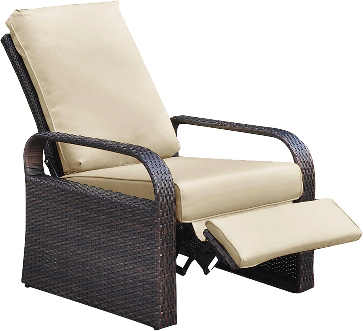 Outdoor Recliner Chair: Manual Adjustable Wicker Lounge Chair with Thick Cushion - All Weather Aluminum Frame for Patio & Backyard Relaxation | 350lb Capacity for Adults