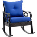 Outsunny Outdoor Wicker Rocking Chair with Padded Cushions, Aluminum Furniture Rattan Porch Rocker Chair w/Armrest for Garden, Patio, and Backyard, Navy Blue