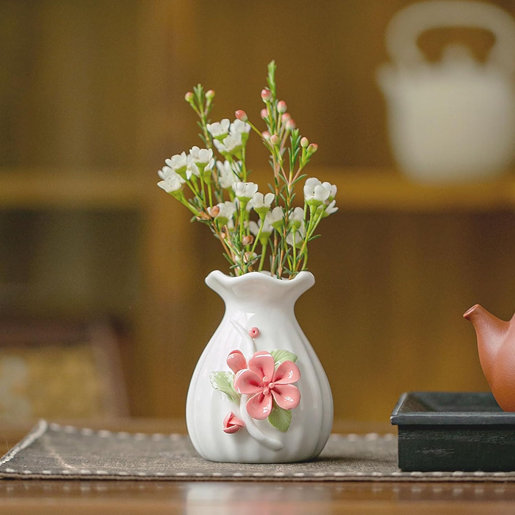 Handmade Ceramic Vase, 3D Hand Painted Flower Home Decor, Porcelain Relief Flowers, Living Room Dining Desk Statue Ornaments, 1 Piece