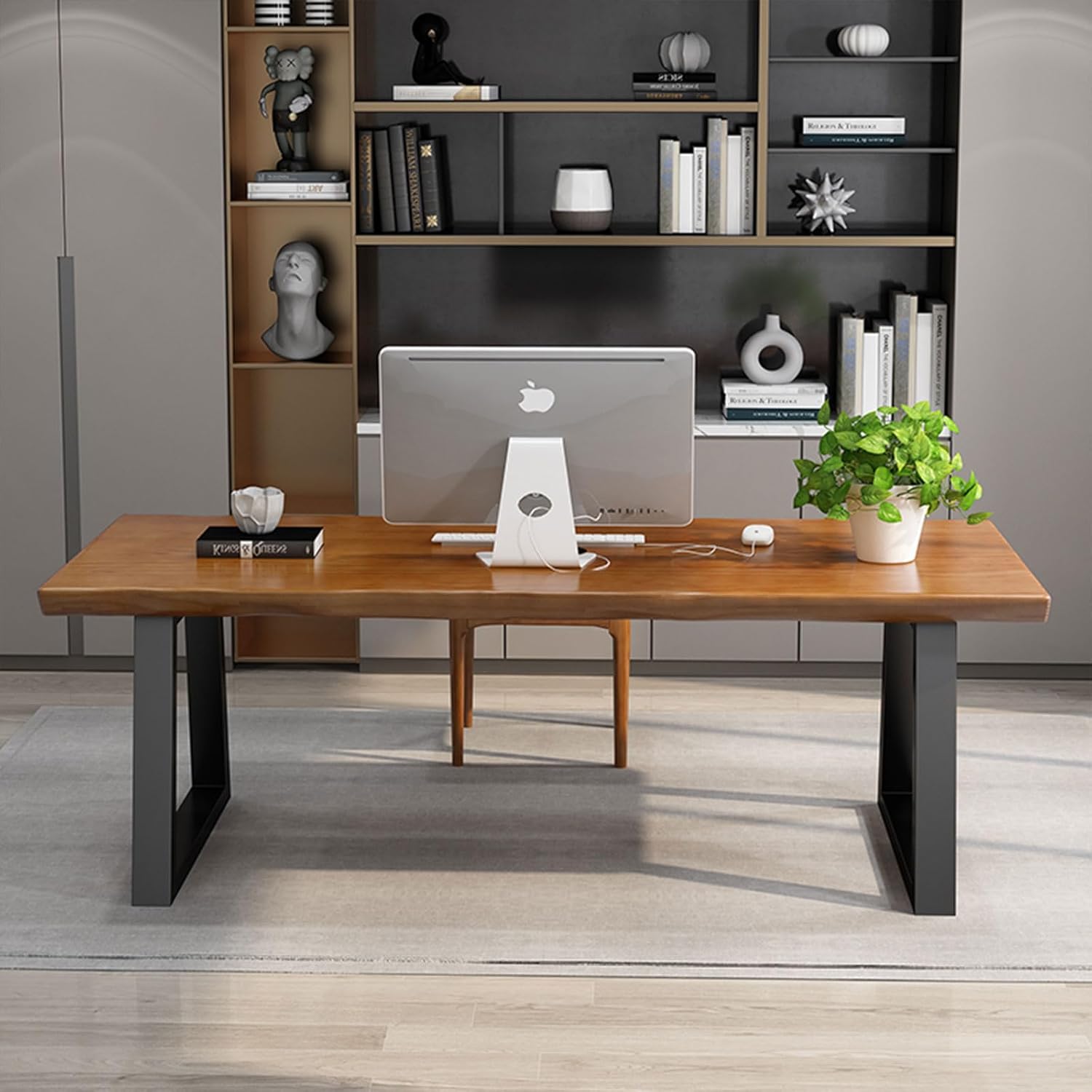 Modern Solid Wood Executive Desk – Spacious and Minimalist Home Office Workstation Perfect for Writing and Professional Use (Light Brown, 47in)