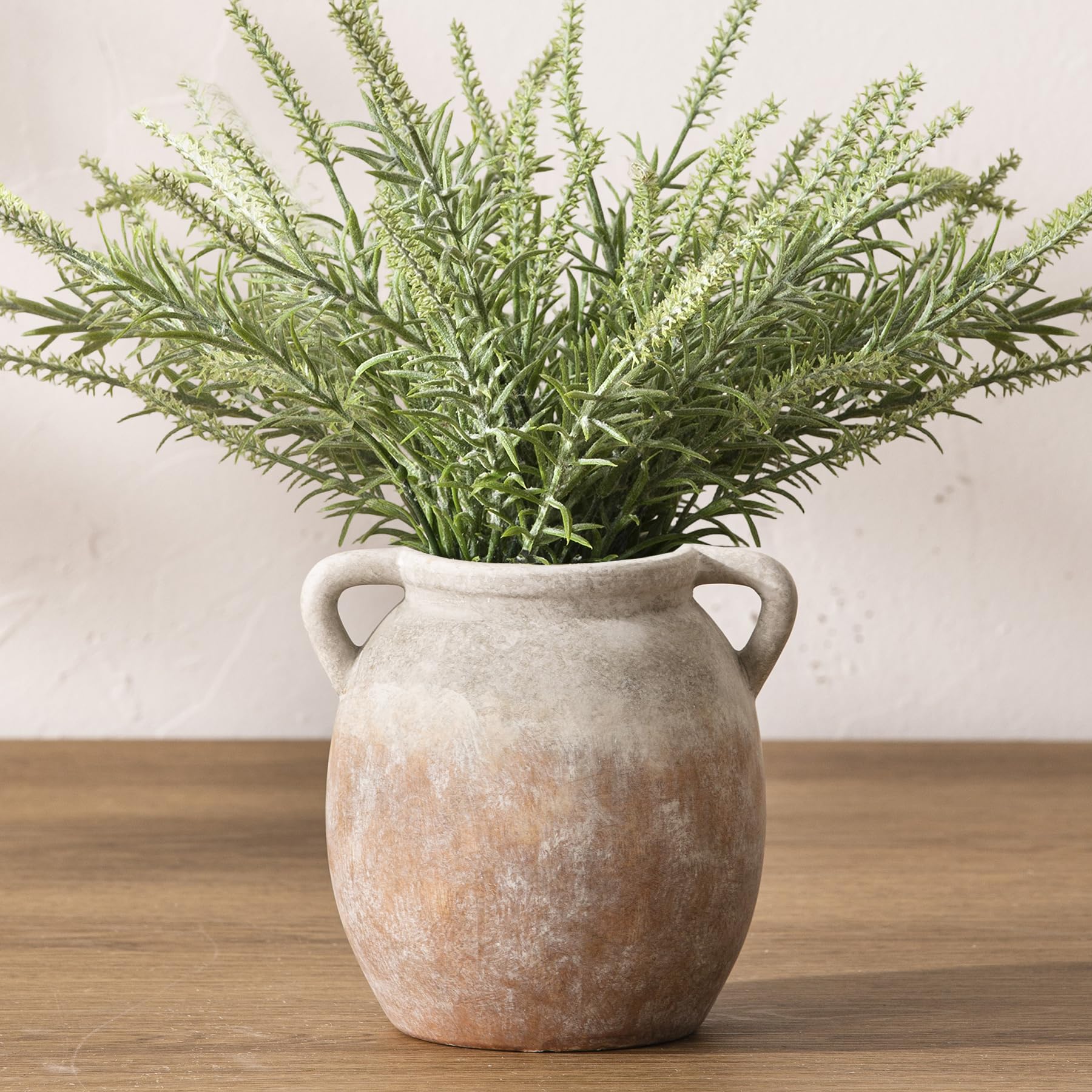 Dobbyby Ceramic Flower Vase 7.6 inch Farmhouse Rustic Vase Decorative Pottery Terracotta Vases for Home Decor Table Mantle Fireplace Living Room Bathroom Wedding Centerpiece (White-Upgraded)