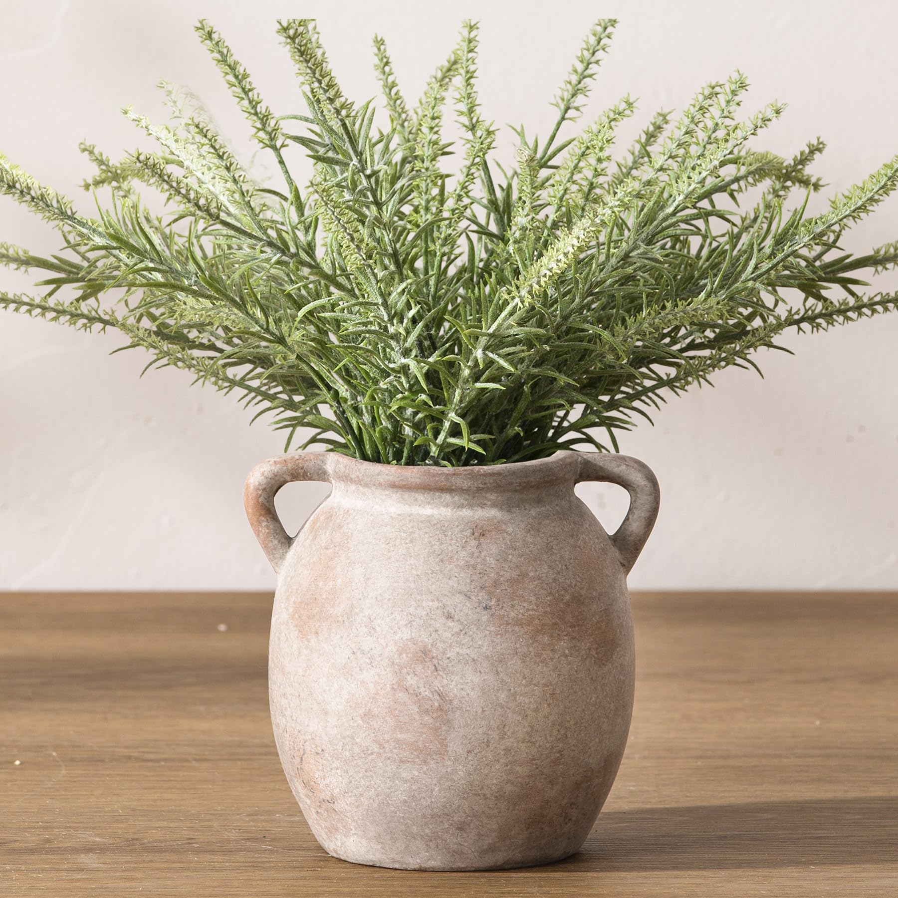 Dobbyby Ceramic Flower Vase 7.6 inch Farmhouse Rustic Vase Decorative Pottery Terracotta Vases for Home Decor Table Mantle Fireplace Living Room Bathroom Wedding Centerpiece (White-Upgraded)