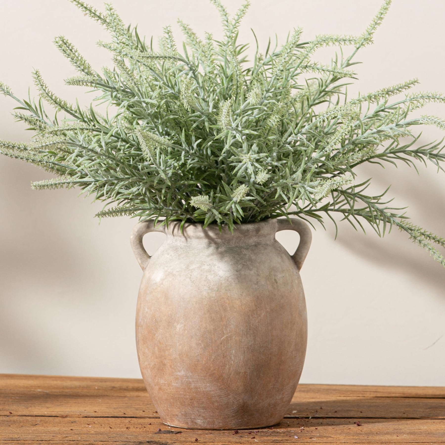 Dobbyby Ceramic Flower Vase 7.6 inch Farmhouse Rustic Vase Decorative Pottery Terracotta Vases for Home Decor Table Mantle Fireplace Living Room Bathroom Wedding Centerpiece (White-Upgraded)