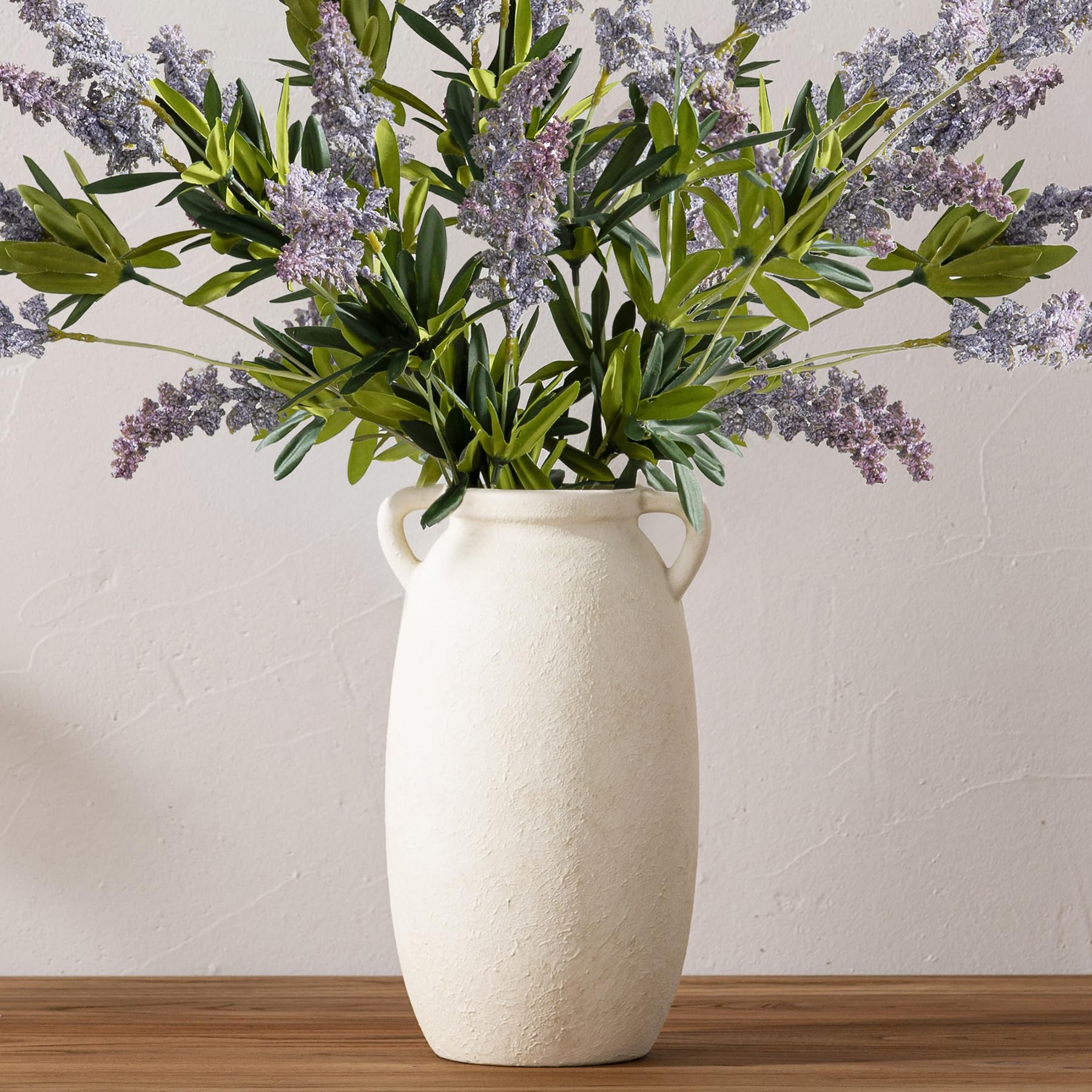 Dobbyby Ceramic Flower Vase 7.6 inch Farmhouse Rustic Vase Decorative Pottery Terracotta Vases for Home Decor Table Mantle Fireplace Living Room Bathroom Wedding Centerpiece (White-Upgraded)