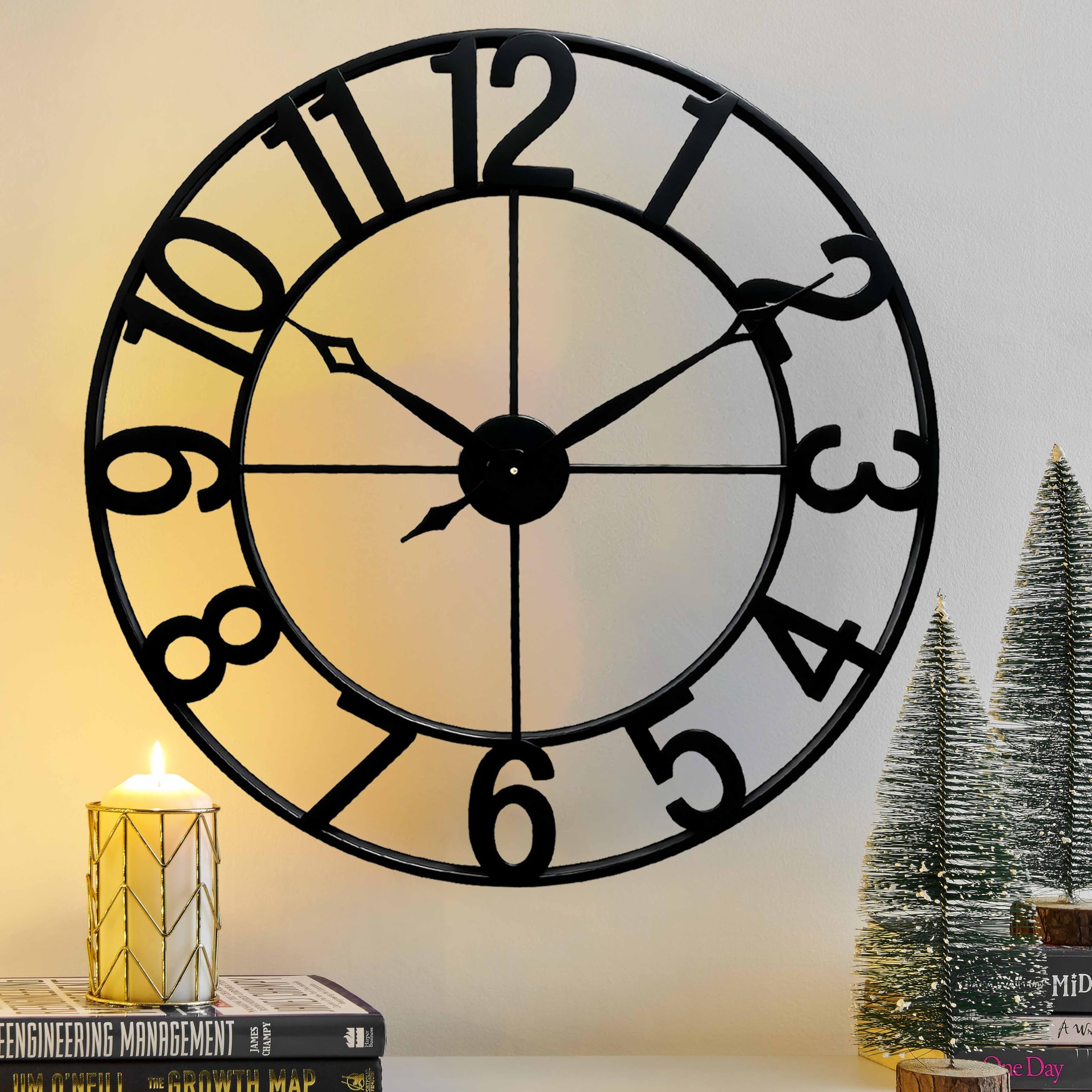 CLXEAST Silent 24 Inch Wall Clocks for Living Room Decor, Large Black Metal Roman Numeral Wall Clocks for Modern Farmhouse Home Decor,House Warming Gifts New Home