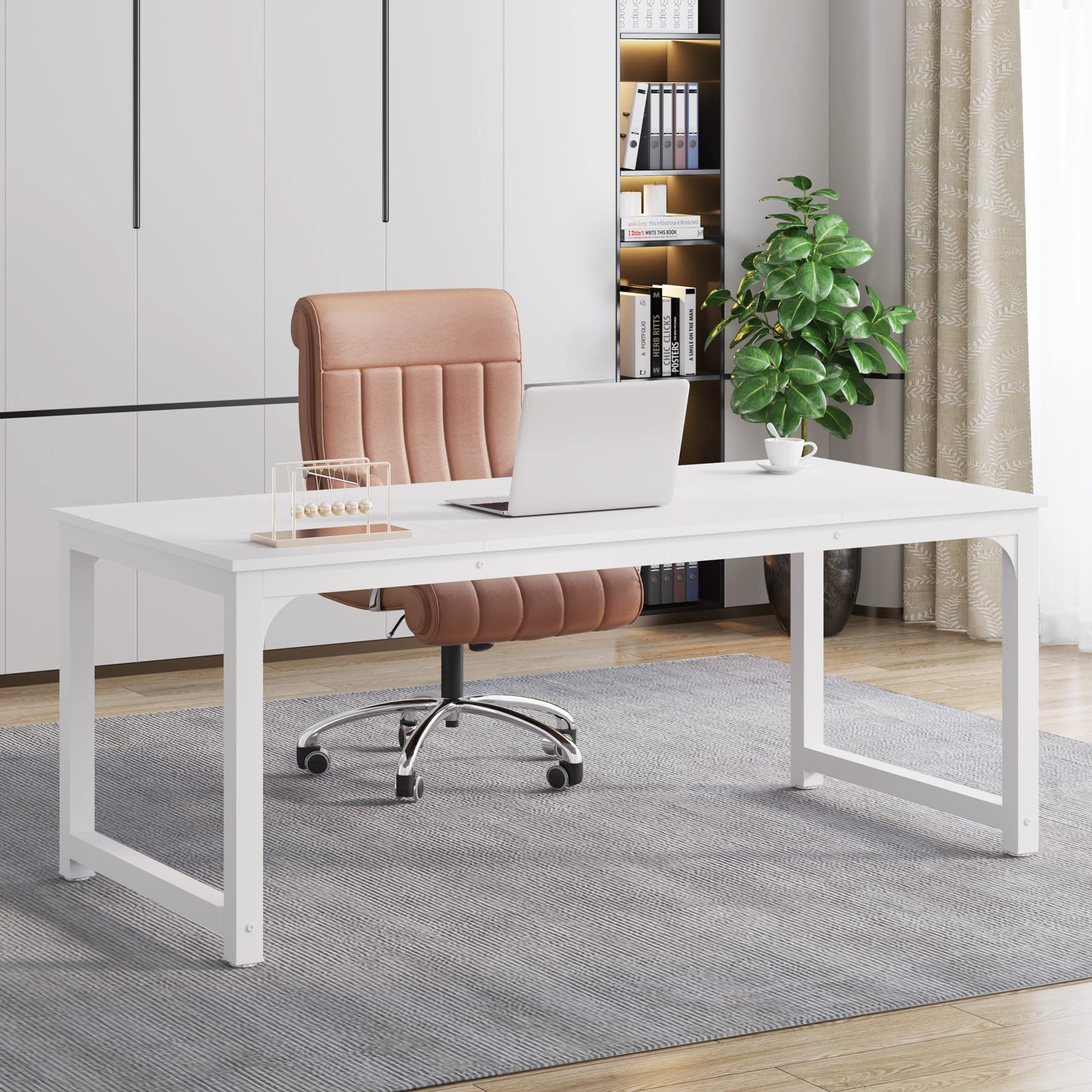 Tribesigns Modern Simple Computer Desk, 47 inch Office Desk Computer Table, Study Writing Study Desk for Home Office, White