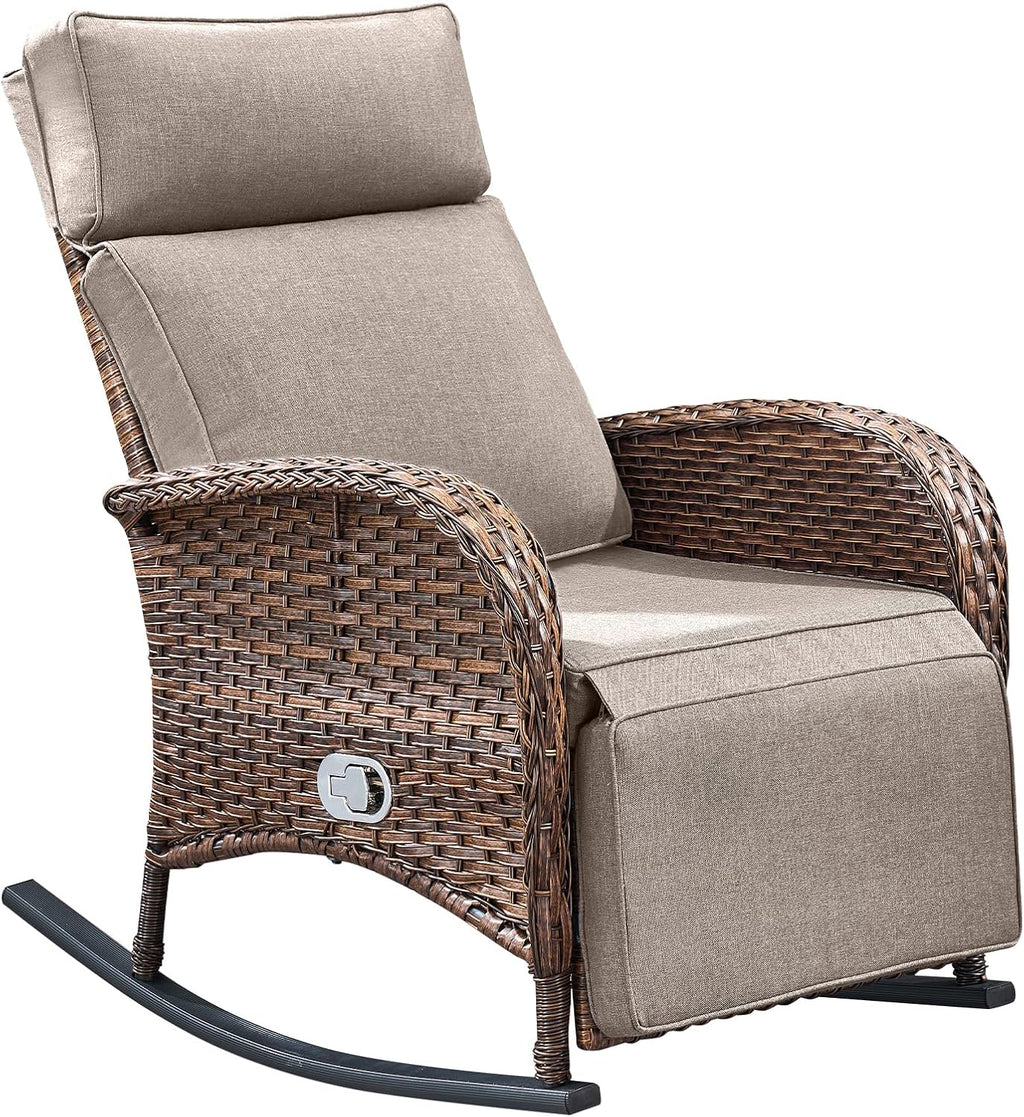 Belord Zero Gravity Patio Swivel Rocking Recliner Chair - Wicker Outdoor Lounge Chair with Adjustable Backrest & Footrest, All Weather Reclining Rocker Chairs with Thick Cushion for Pool Deck Blue