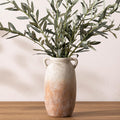 Dobbyby Ceramic Flower Vase 7.6 inch Farmhouse Rustic Vase Decorative Pottery Terracotta Vases for Home Decor Table Mantle Fireplace Living Room Bathroom Wedding Centerpiece (White-Upgraded)