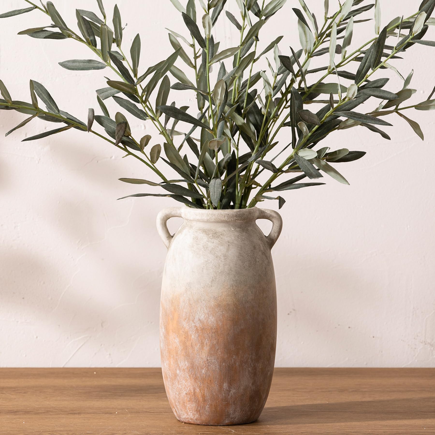 Dobbyby Ceramic Flower Vase 7.6 inch Farmhouse Rustic Vase Decorative Pottery Terracotta Vases for Home Decor Table Mantle Fireplace Living Room Bathroom Wedding Centerpiece (White-Upgraded)