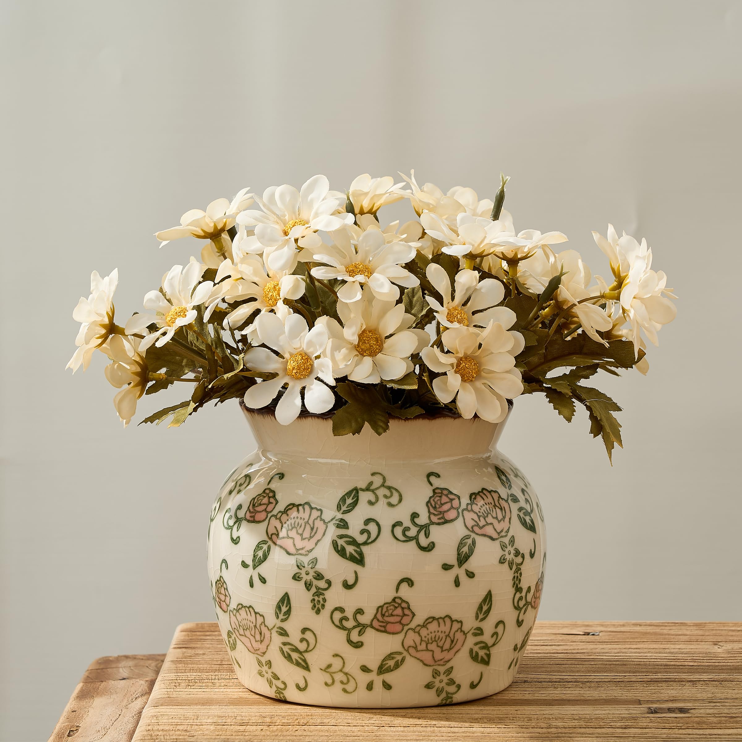 SIDUCAL Blue and White Vintage Vase | 6 Inch Ceramic Chinoiserie Floral | Retro Ice Cracked Blue and White Porcelain Vase for Table, Living Room, Bathroom Decoration, Wedding, Shelf Decor, Mantel
