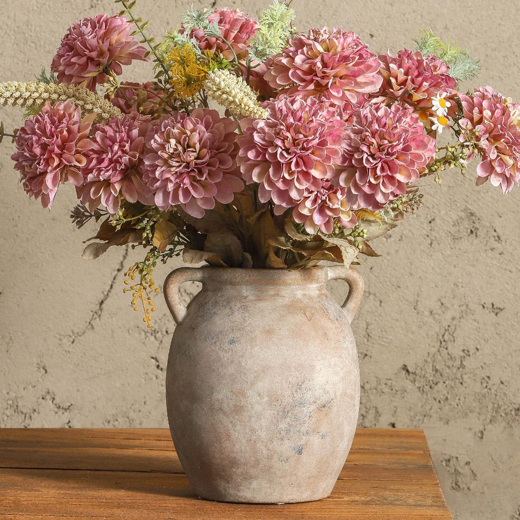 Dobbyby Ceramic Flower Vase 7.6 inch Farmhouse Rustic Vase Decorative Pottery Terracotta Vases for Home Decor Table Mantle Fireplace Living Room Bathroom Wedding Centerpiece (White-Upgraded)