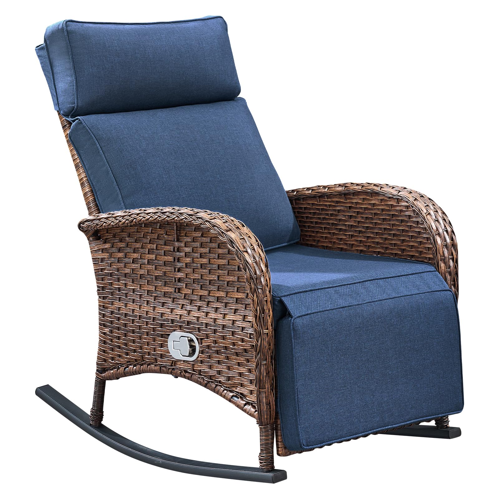 Belord Zero Gravity Patio Swivel Rocking Recliner Chair - Wicker Outdoor Lounge Chair with Adjustable Backrest & Footrest, All Weather Reclining Rocker Chairs with Thick Cushion for Pool Deck Blue