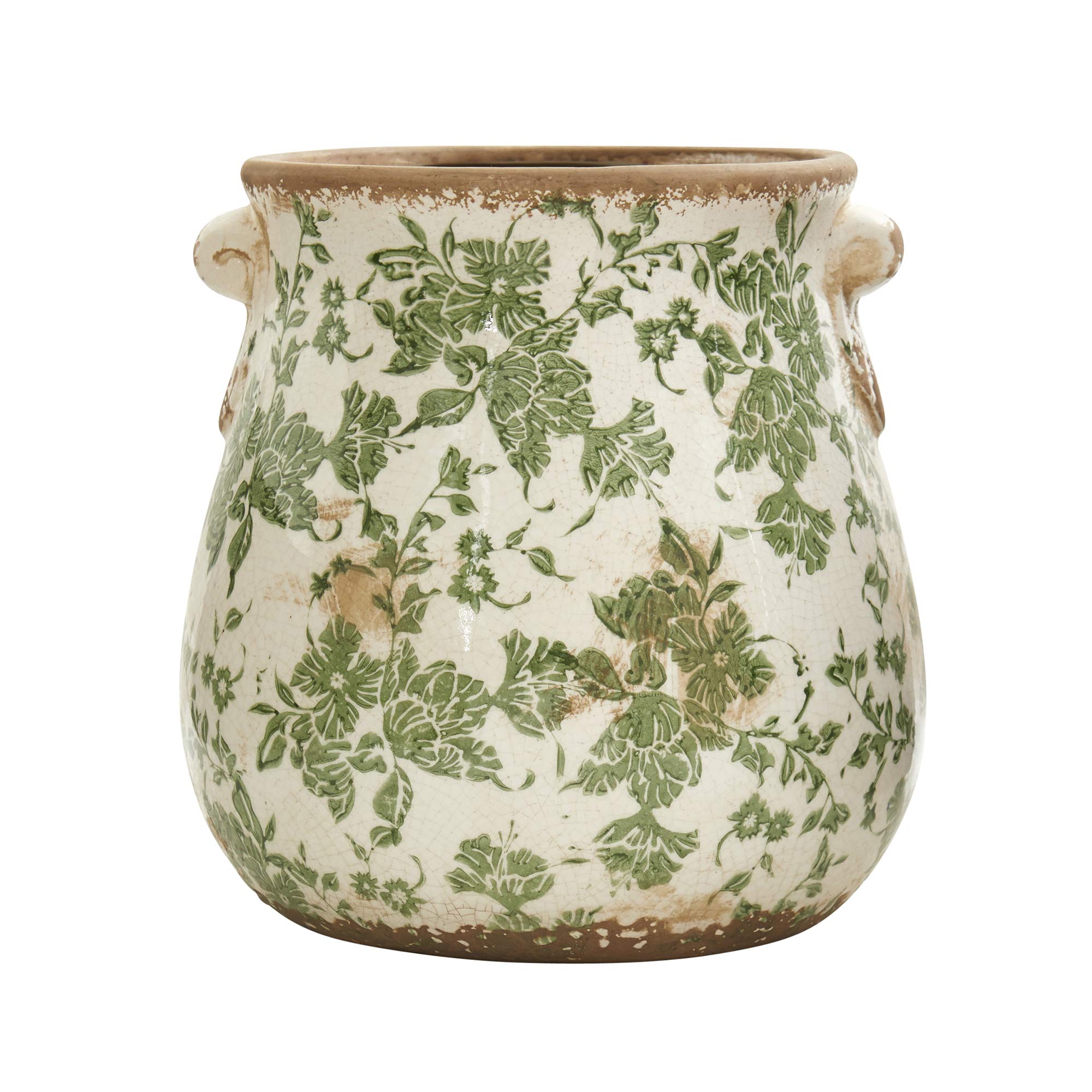 Nearly Natural 6.5in Ceramic Decorative Vase Tuscan Style Green Floral Scroll Design for Indoor Home Decor Centerpieces Tables Small Flower Vases