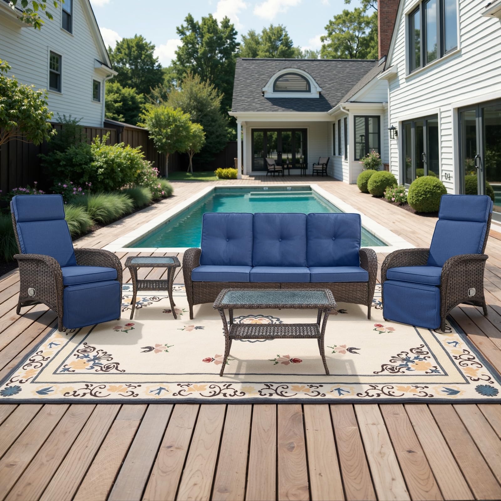Belord Versatile Outdoor Recliner Chair - 2 Piece Reclining Patio Chair with Adjustable Backrest and Footrest, All-Weather Wicker Chaise Lounge Chair Outdoor for Pool Deck Brown