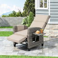 Outdoor Patio Recliner Chair,Adjustable Backrest up to Lay Flat Reclining Chair & Extended Footrest, Flip-Up Side Table, Removable Cushion for Porch Balcony Garden Poolside (1)