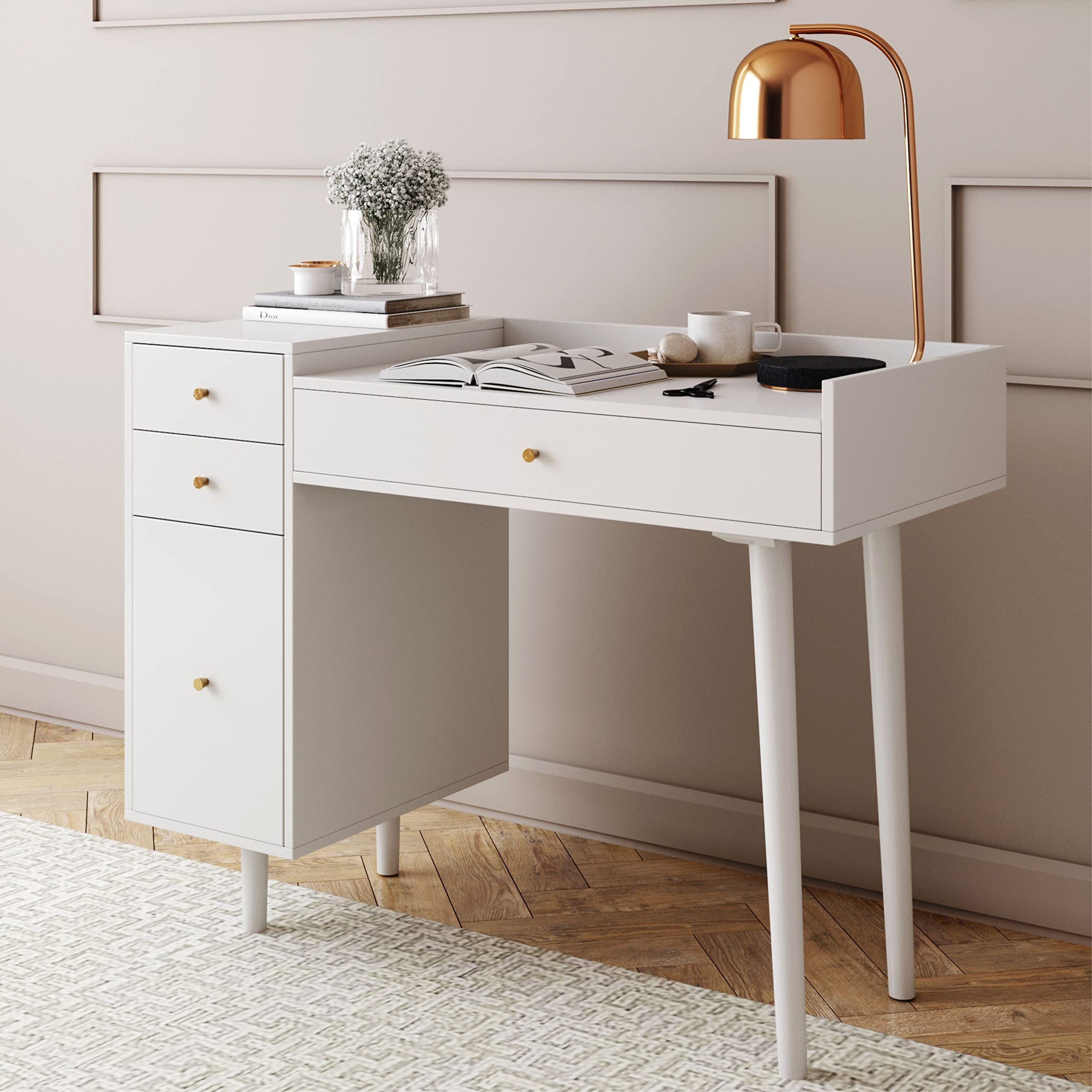 Nathan James Parker Modern Home Office Writing, Computer or Laptop Desk with Open Storage Cubby and Small Drawer, Walnut