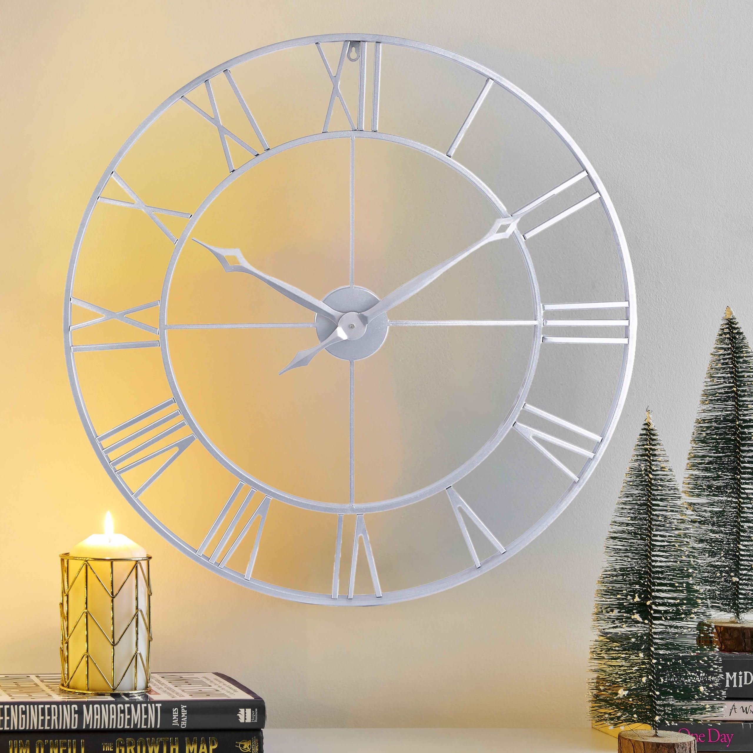 CLXEAST Silent 24 Inch Wall Clocks for Living Room Decor, Large Black Metal Roman Numeral Wall Clocks for Modern Farmhouse Home Decor,House Warming Gifts New Home