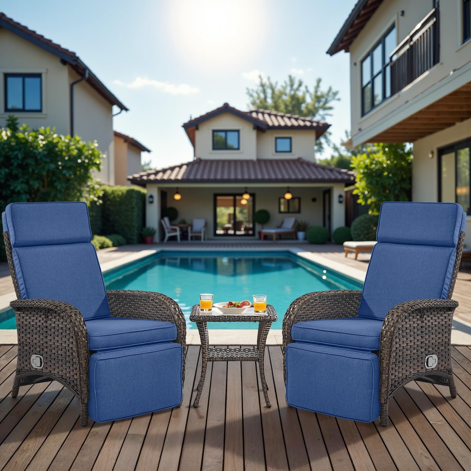 Belord Versatile Outdoor Recliner Chair - 2 Piece Reclining Patio Chair with Adjustable Backrest and Footrest, All-Weather Wicker Chaise Lounge Chair Outdoor for Pool Deck Brown