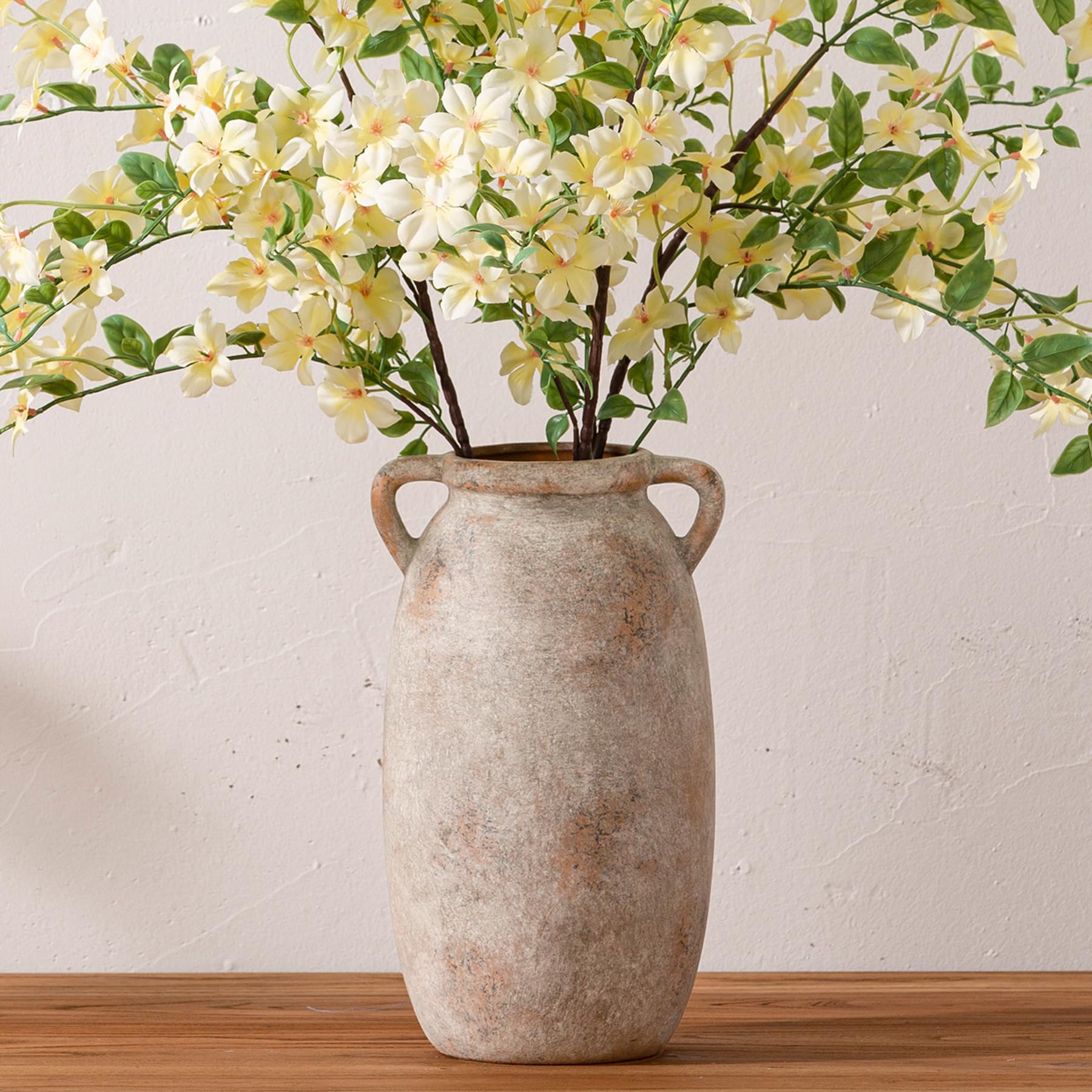 Dobbyby Ceramic Flower Vase 7.6 inch Farmhouse Rustic Vase Decorative Pottery Terracotta Vases for Home Decor Table Mantle Fireplace Living Room Bathroom Wedding Centerpiece (Whitewashed)
