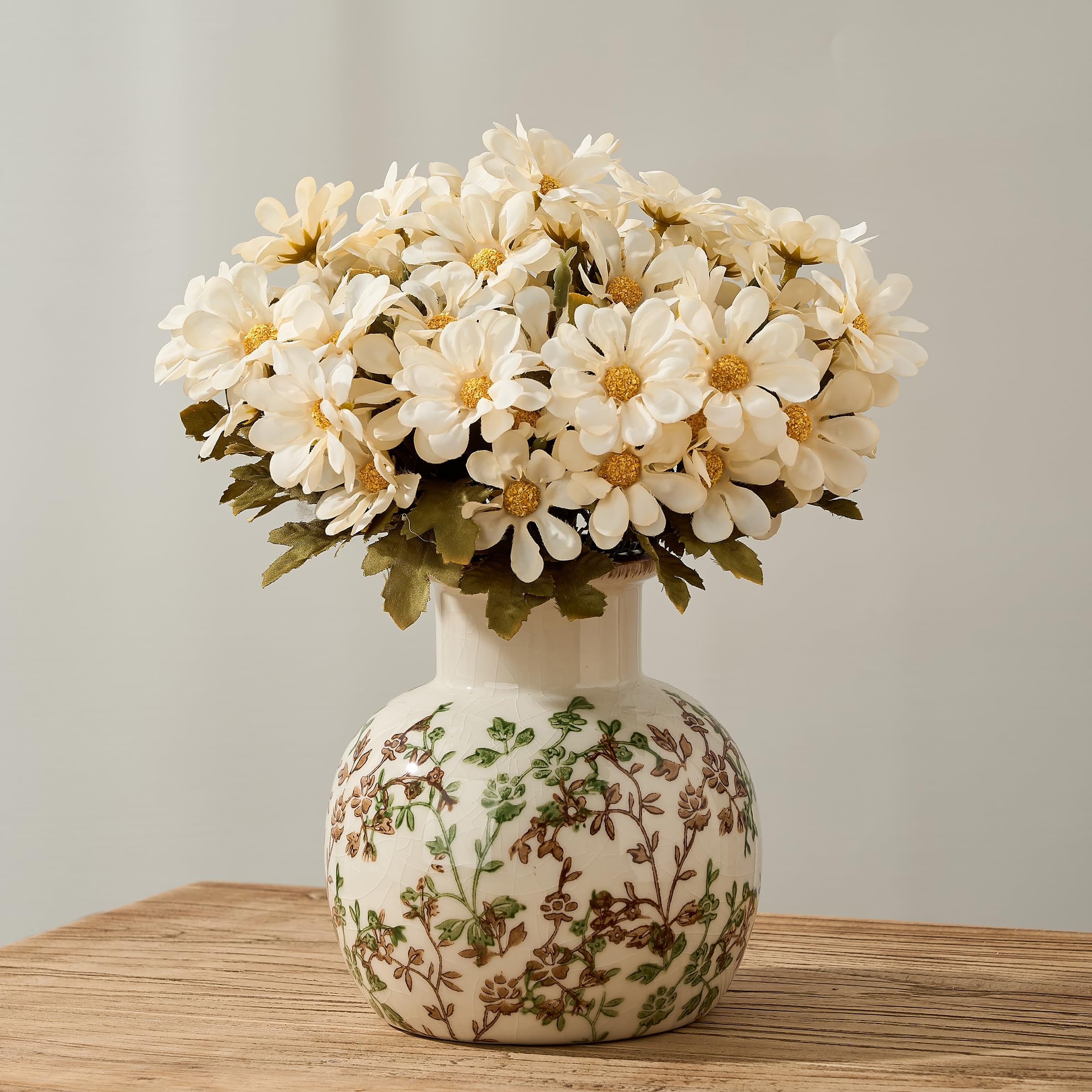 SIDUCAL Blue and White Vintage Vase | 6 Inch Ceramic Chinoiserie Floral | Retro Ice Cracked Blue and White Porcelain Vase for Table, Living Room, Bathroom Decoration, Wedding, Shelf Decor, Mantel