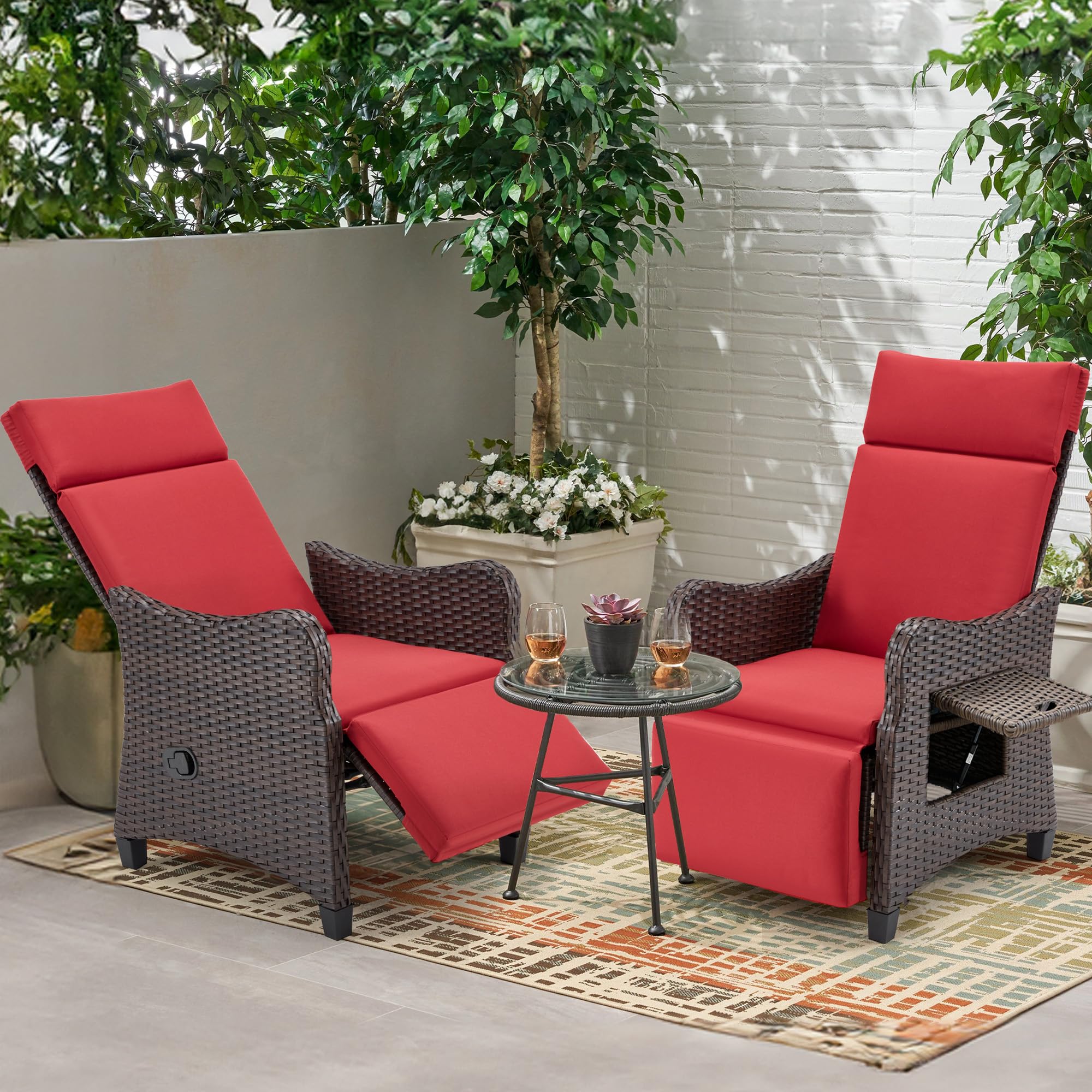 HOMREST Outdoor Recliner Chair, Wicker Reclining Chair for Patio with Adjustable Backrest up to 150°, Rattan Armchair with Integrated Footrest & Removable Cushion for Garden, Light Gray