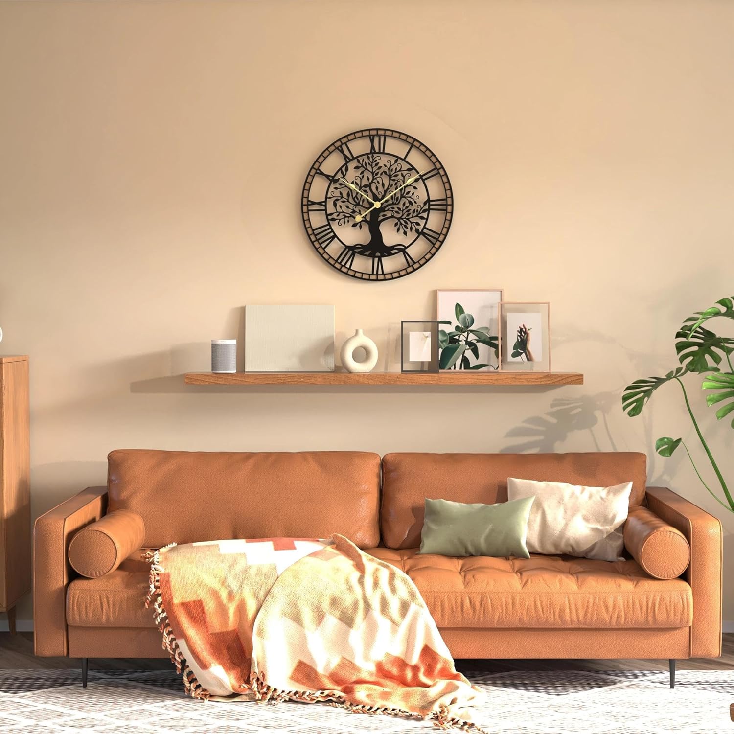 Micasso Farmhouse Large Wall Clock: 24Inch Rustic Tree of Life Metal with Wood Frame - Vintage Battery Operated Wall Clocks for Living Room/Office/Bedroom - Home Decor for Fashion-Conscious