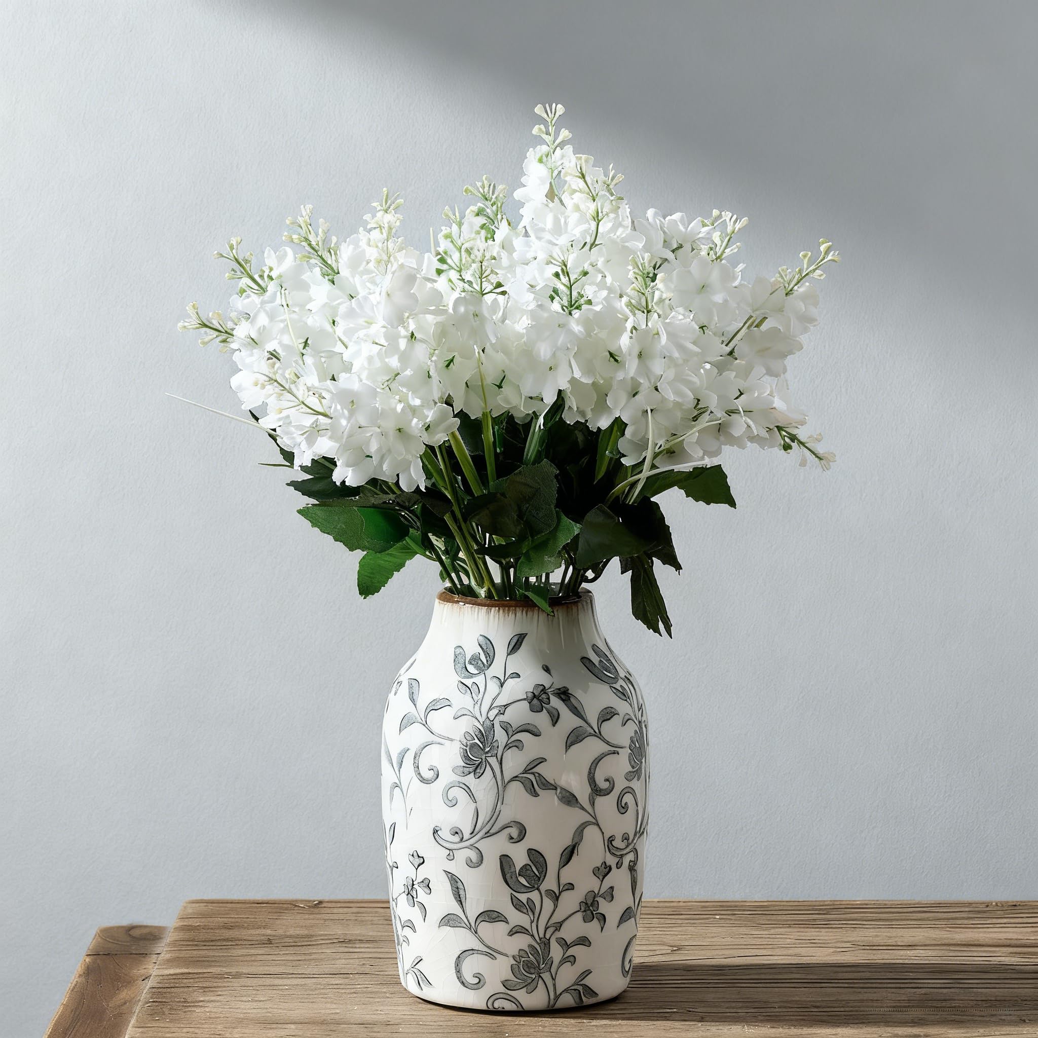 SIDUCAL Blue and White Vintage Vase | 6 Inch Ceramic Chinoiserie Floral | Retro Ice Cracked Blue and White Porcelain Vase for Table, Living Room, Bathroom Decoration, Wedding, Shelf Decor, Mantel