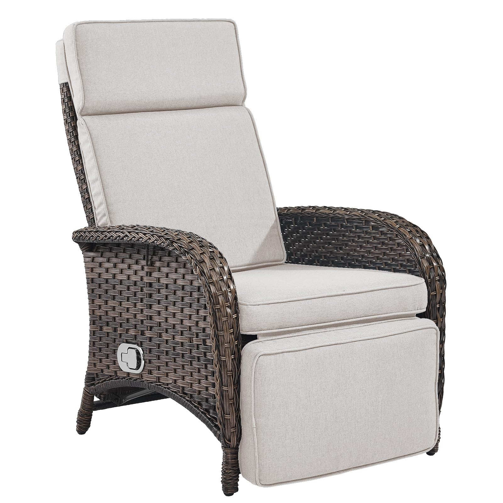 Belord Versatile Outdoor Recliner Chair - 2 Piece Reclining Patio Chair with Adjustable Backrest and Footrest, All-Weather Wicker Chaise Lounge Chair Outdoor for Pool Deck Brown
