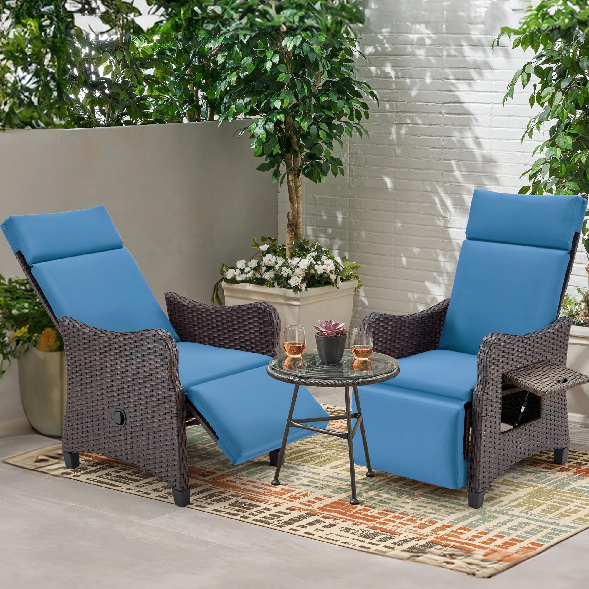 HOMREST Outdoor Recliner Chair, Wicker Reclining Chair for Patio with Adjustable Backrest up to 150°, Rattan Armchair with Integrated Footrest & Removable Cushion for Garden, Light Gray