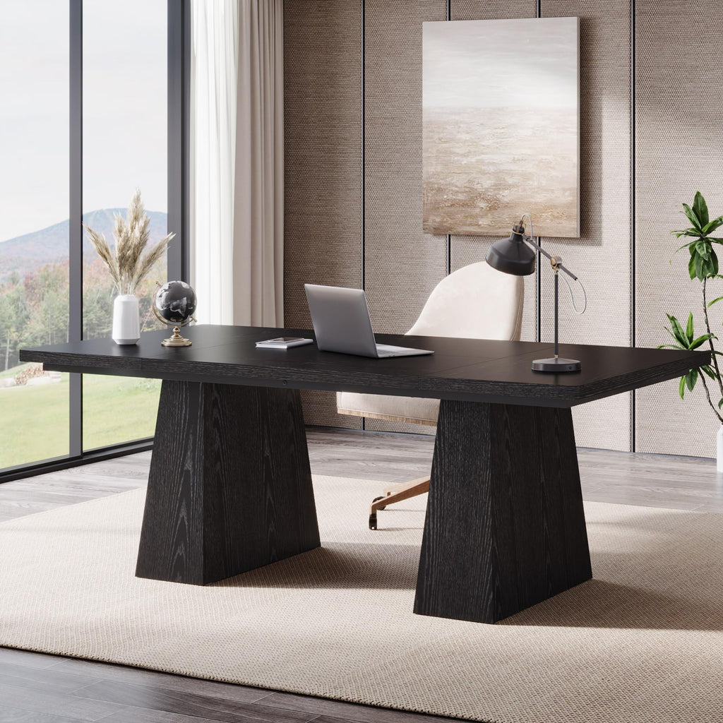 Tribesigns 63-Inch Executive Desk, Large Office Computer Desk with Double Pedestal, Modern Simple Workstations Writing Table Conference Table Business Furniture for Home Office, Natural
