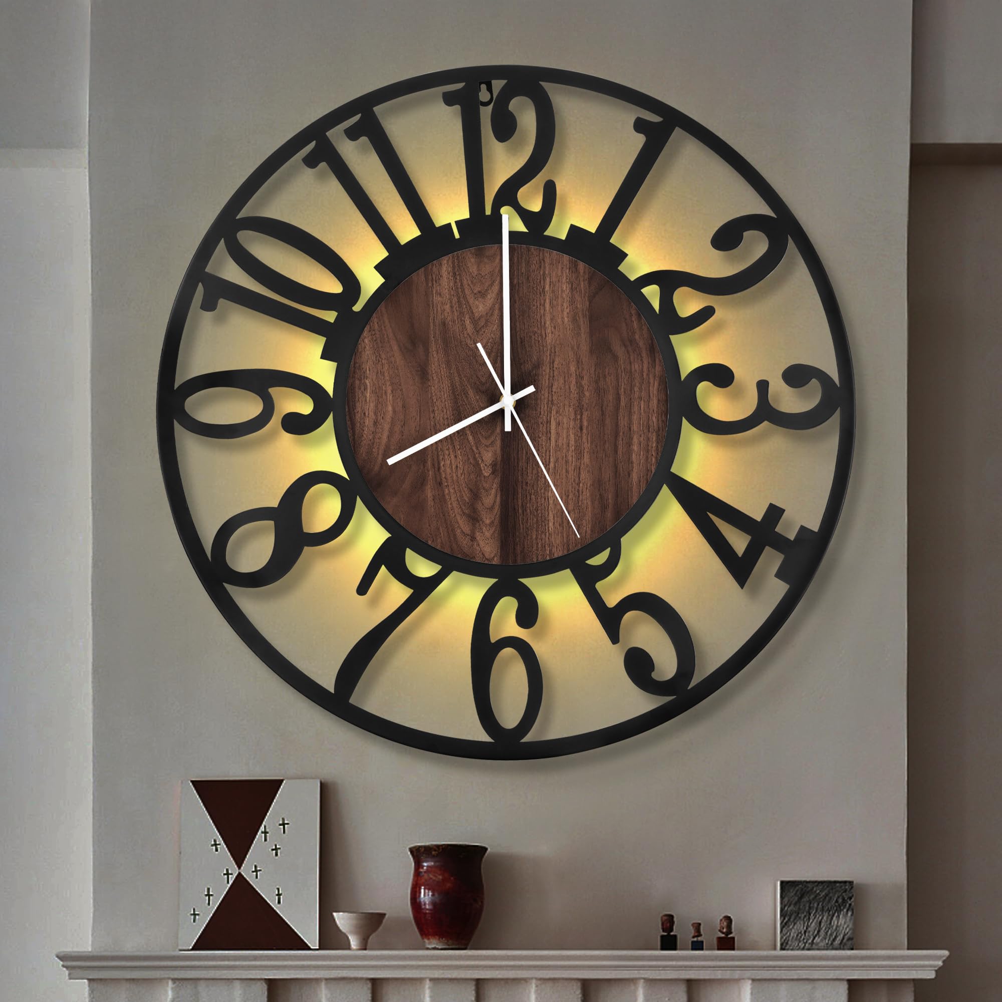 LEIKE Large Wall Clocks,Silent,Non Ticking,Battery Operated Small Vintage Round Modern Metal Wall Clock for Living Room, Bedroom,Kitchen,Farmhouse,Office Decor-13.5 Inch(Black-Arabic Number)