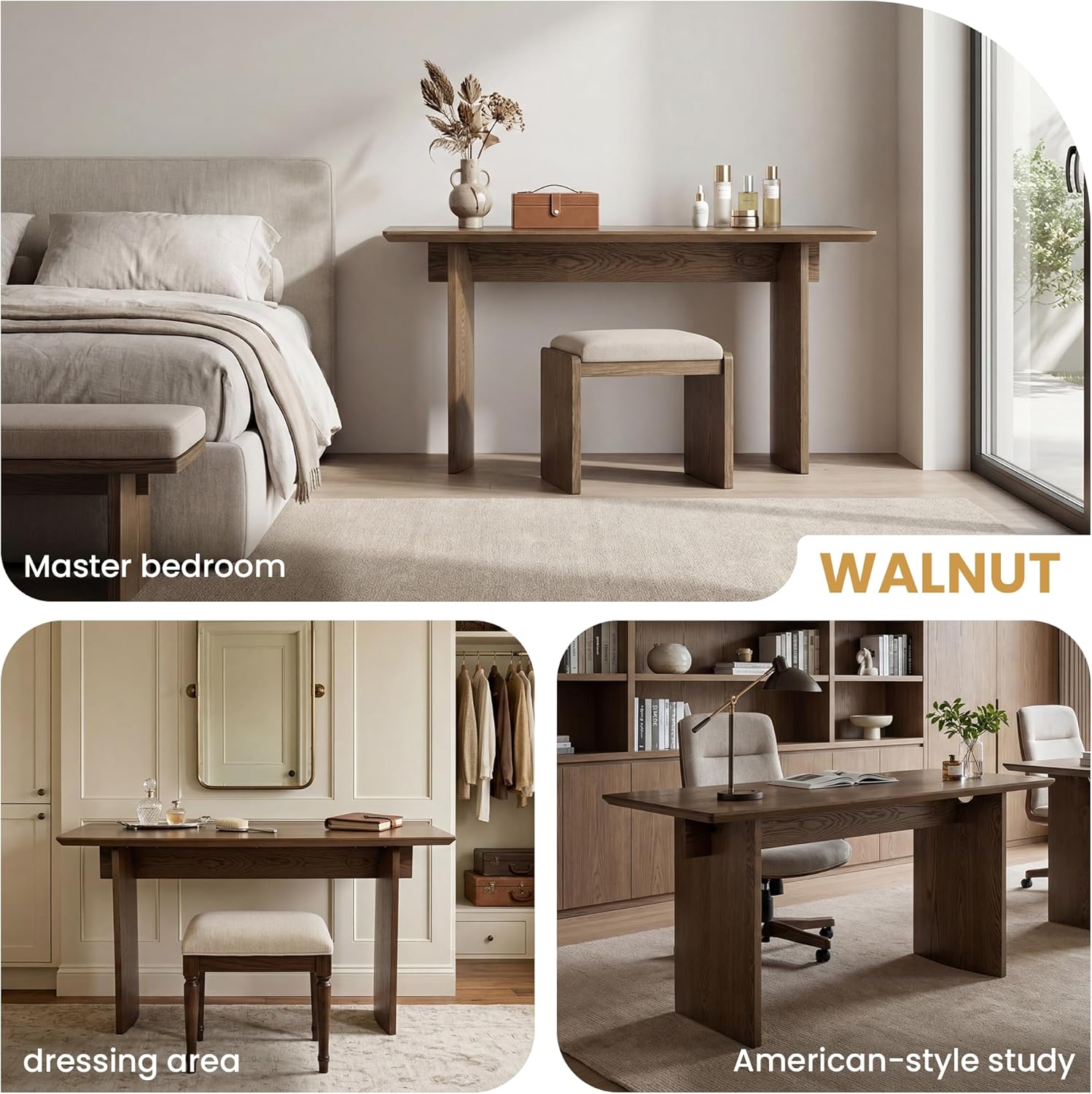 HNY 55" Modern Minimalist Desk Spacious Home Office Desk with Sturdy Two-Pedestal Design Natural Walnut Finish for Work, Study & Gaming