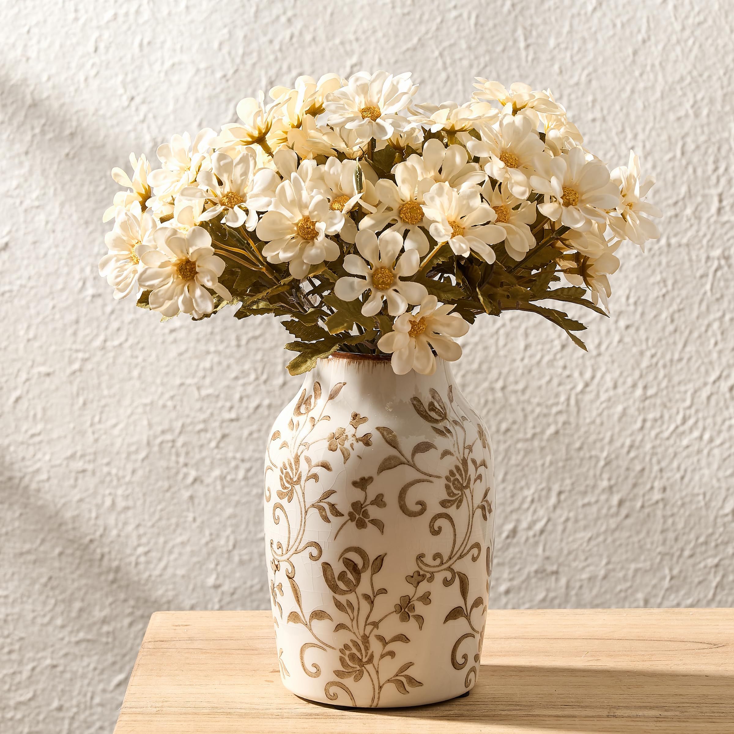 SIDUCAL Blue and White Vintage Vase | 6 Inch Ceramic Chinoiserie Floral | Retro Ice Cracked Blue and White Porcelain Vase for Table, Living Room, Bathroom Decoration, Wedding, Shelf Decor, Mantel