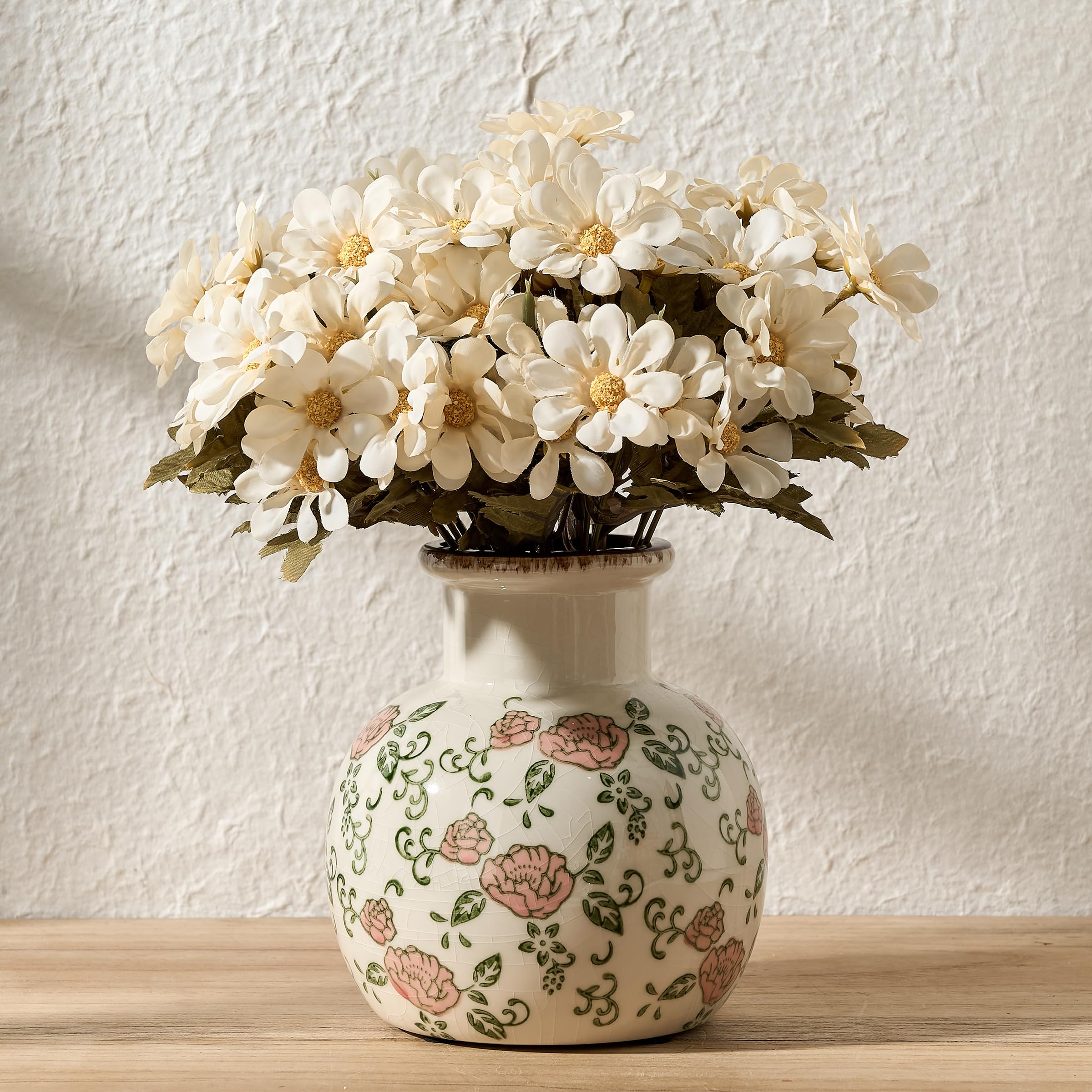 SIDUCAL Blue and White Vintage Vase | 6 Inch Ceramic Chinoiserie Floral | Retro Ice Cracked Blue and White Porcelain Vase for Table, Living Room, Bathroom Decoration, Wedding, Shelf Decor, Mantel