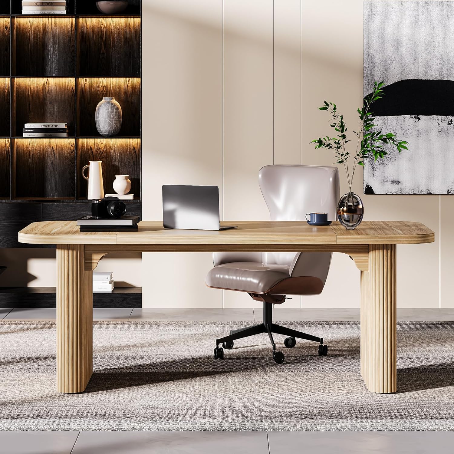 Tribesigns 62-Inch Modern Executive Desk, Wood Office Desk, Large Aesthetic Computer Desk with Double Pedestal, Workstation for Home Office (Natural Oak)