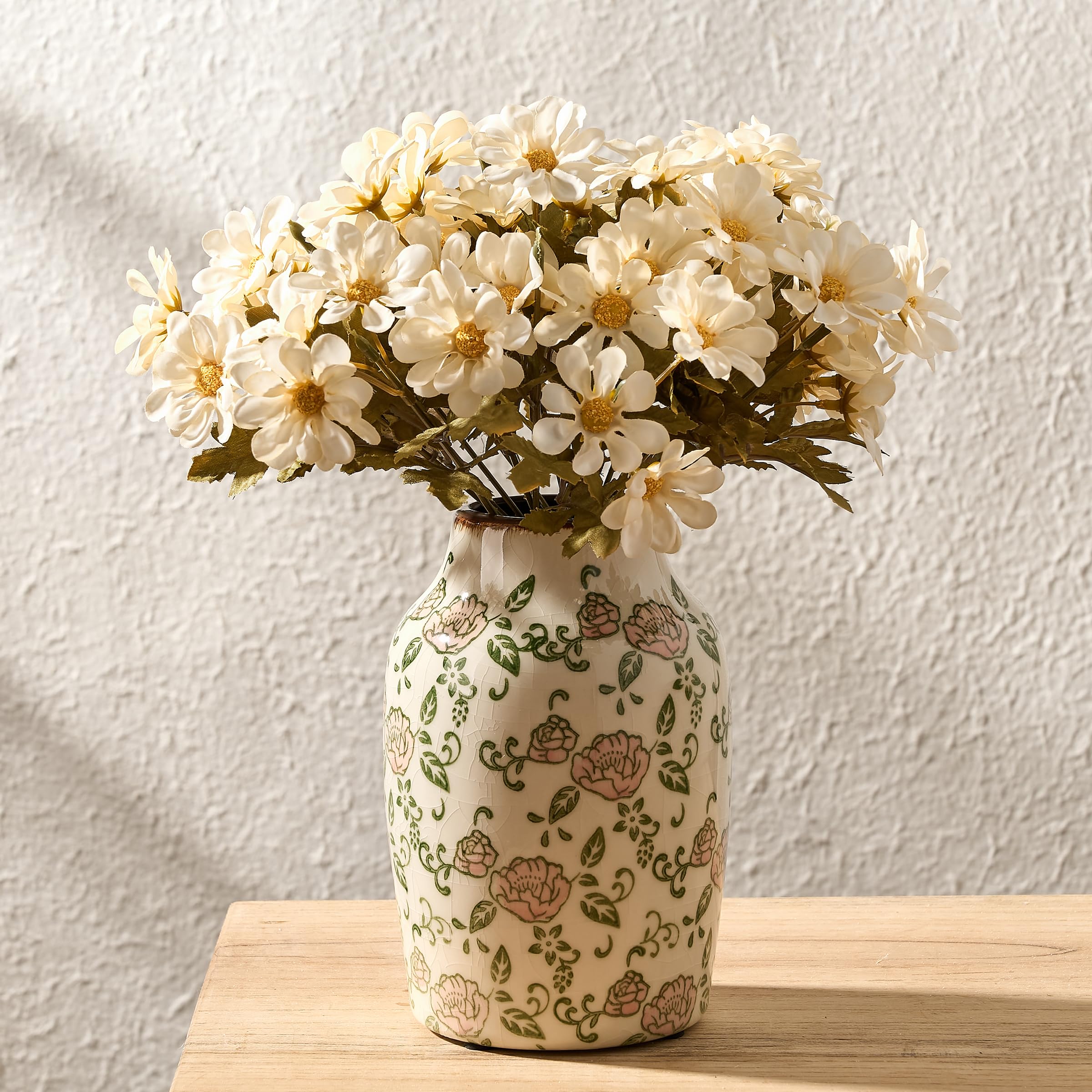 SIDUCAL Blue and White Vintage Vase | 6 Inch Ceramic Chinoiserie Floral | Retro Ice Cracked Blue and White Porcelain Vase for Table, Living Room, Bathroom Decoration, Wedding, Shelf Decor, Mantel