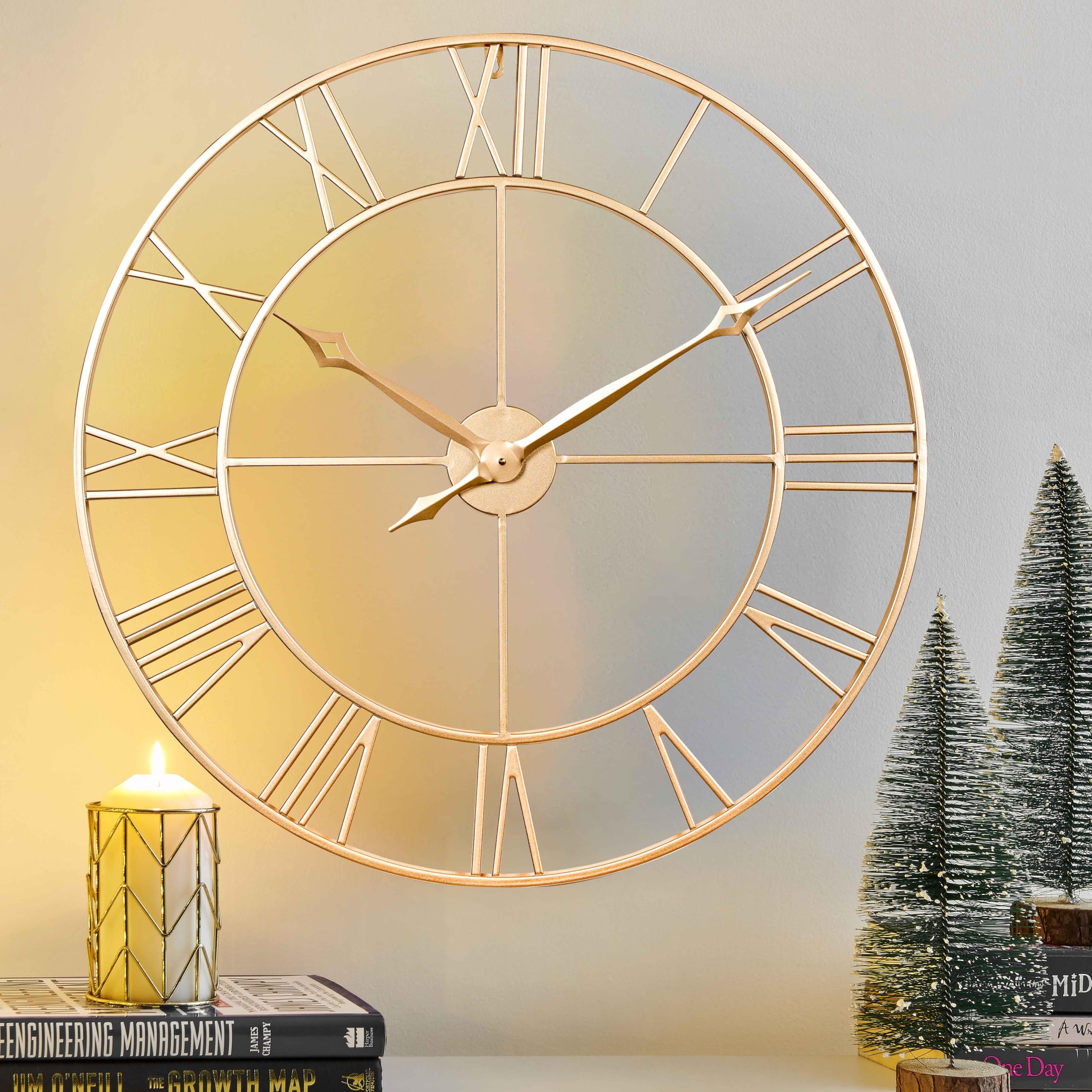 CLXEAST Silent 24 Inch Wall Clocks for Living Room Decor, Large Black Metal Roman Numeral Wall Clocks for Modern Farmhouse Home Decor,House Warming Gifts New Home