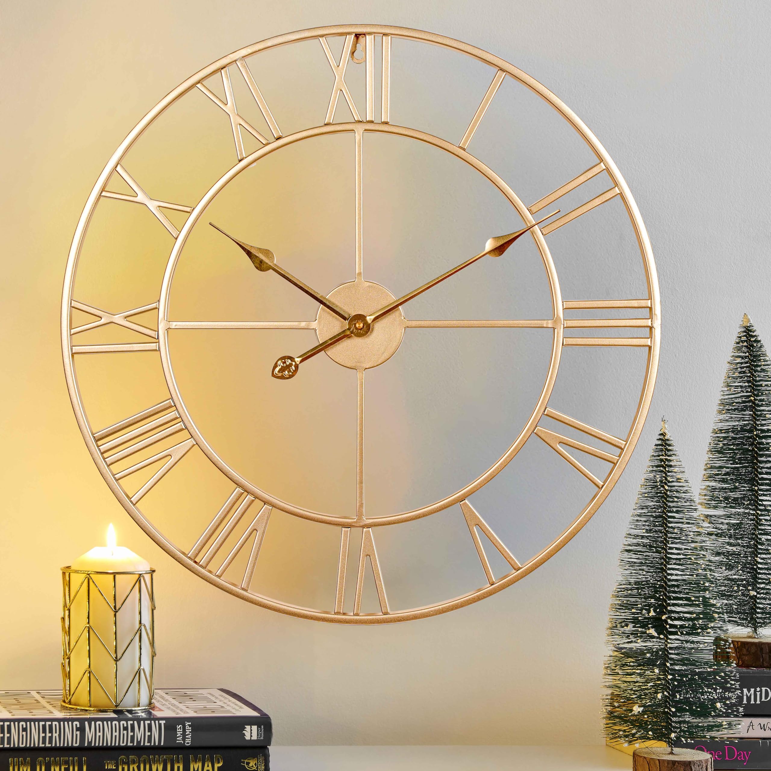 CLXEAST Silent 24 Inch Wall Clocks for Living Room Decor, Large Black Metal Roman Numeral Wall Clocks for Modern Farmhouse Home Decor,House Warming Gifts New Home